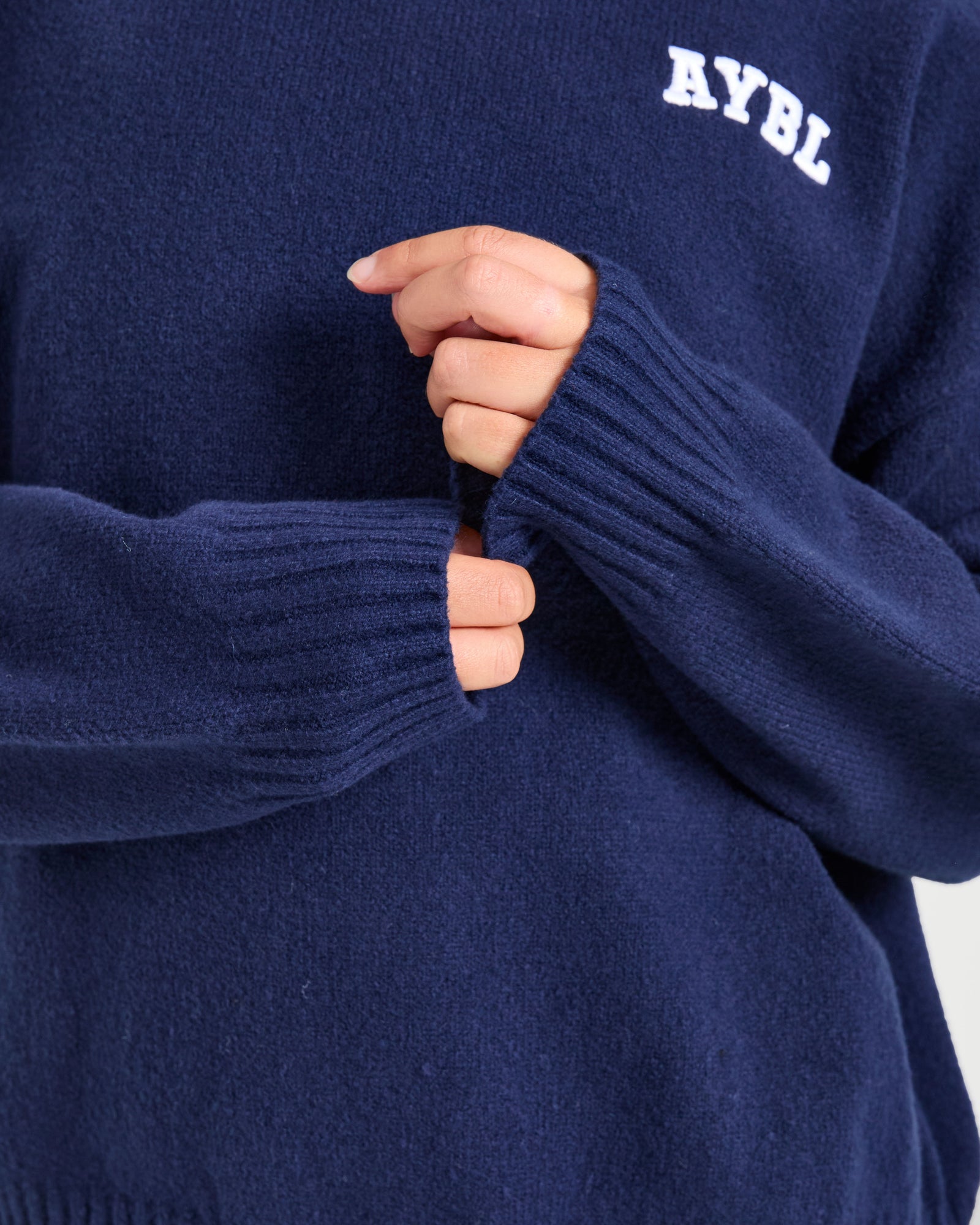 Varsity Minimal Logo Oversized Knitted Hoodie - Navy