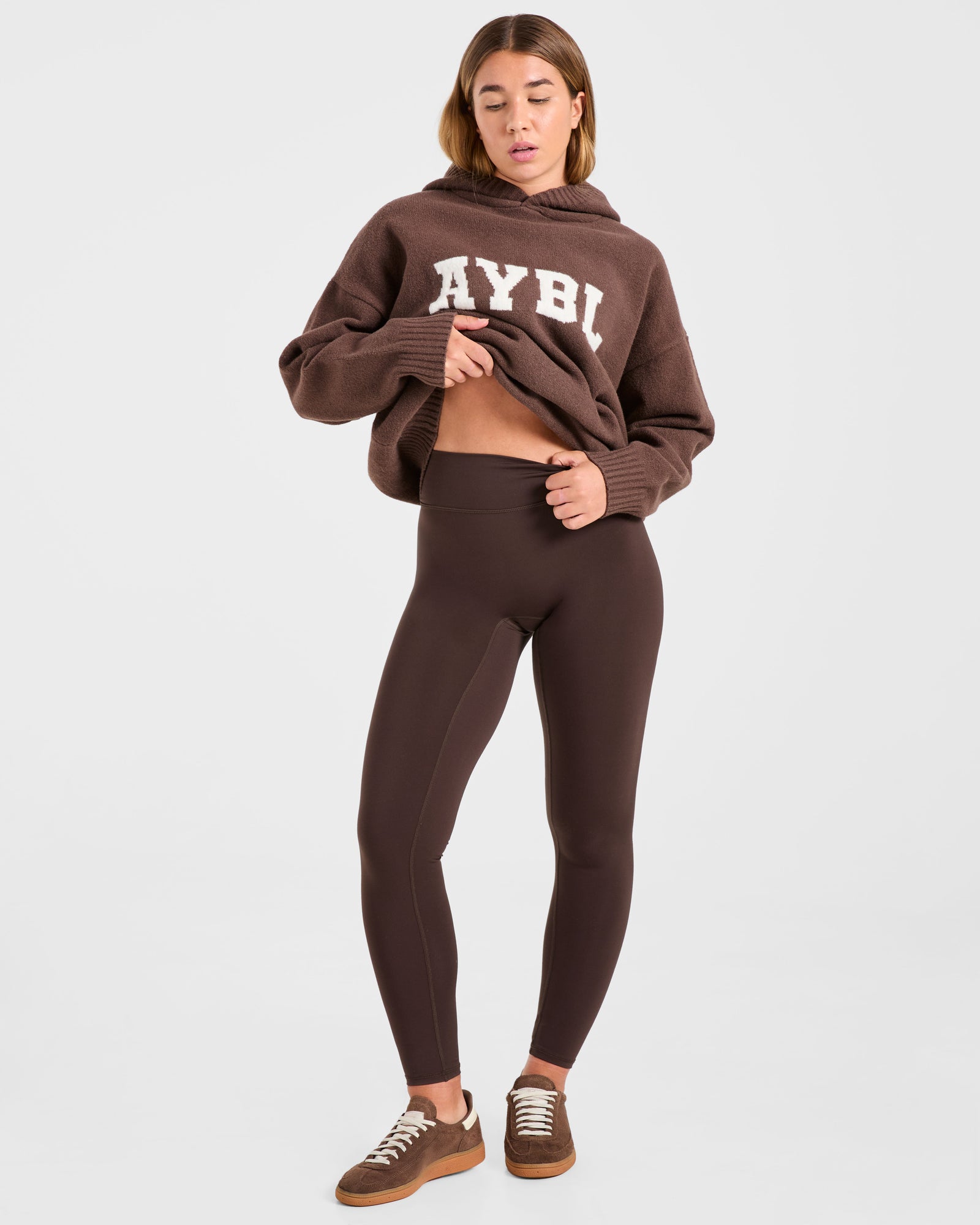 Varsity Oversized Knitted Hoodie - Brown