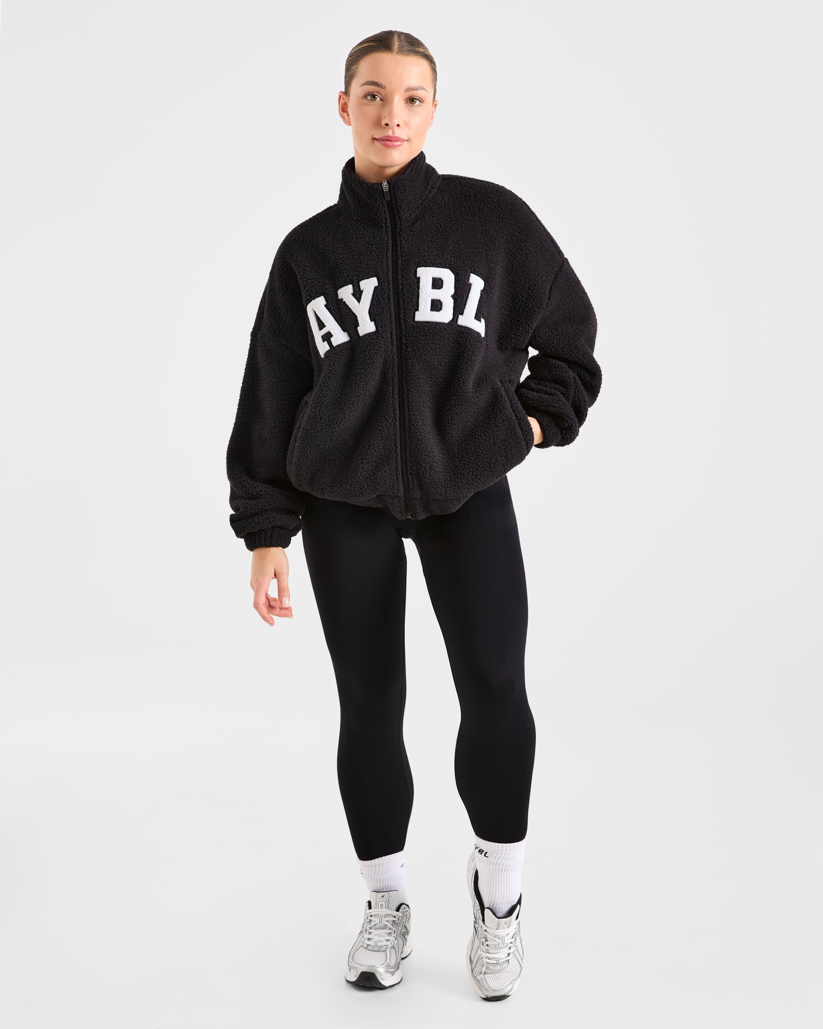 JD Varsity Oversized Fleece Zip Up Jacket - Black (Copy)