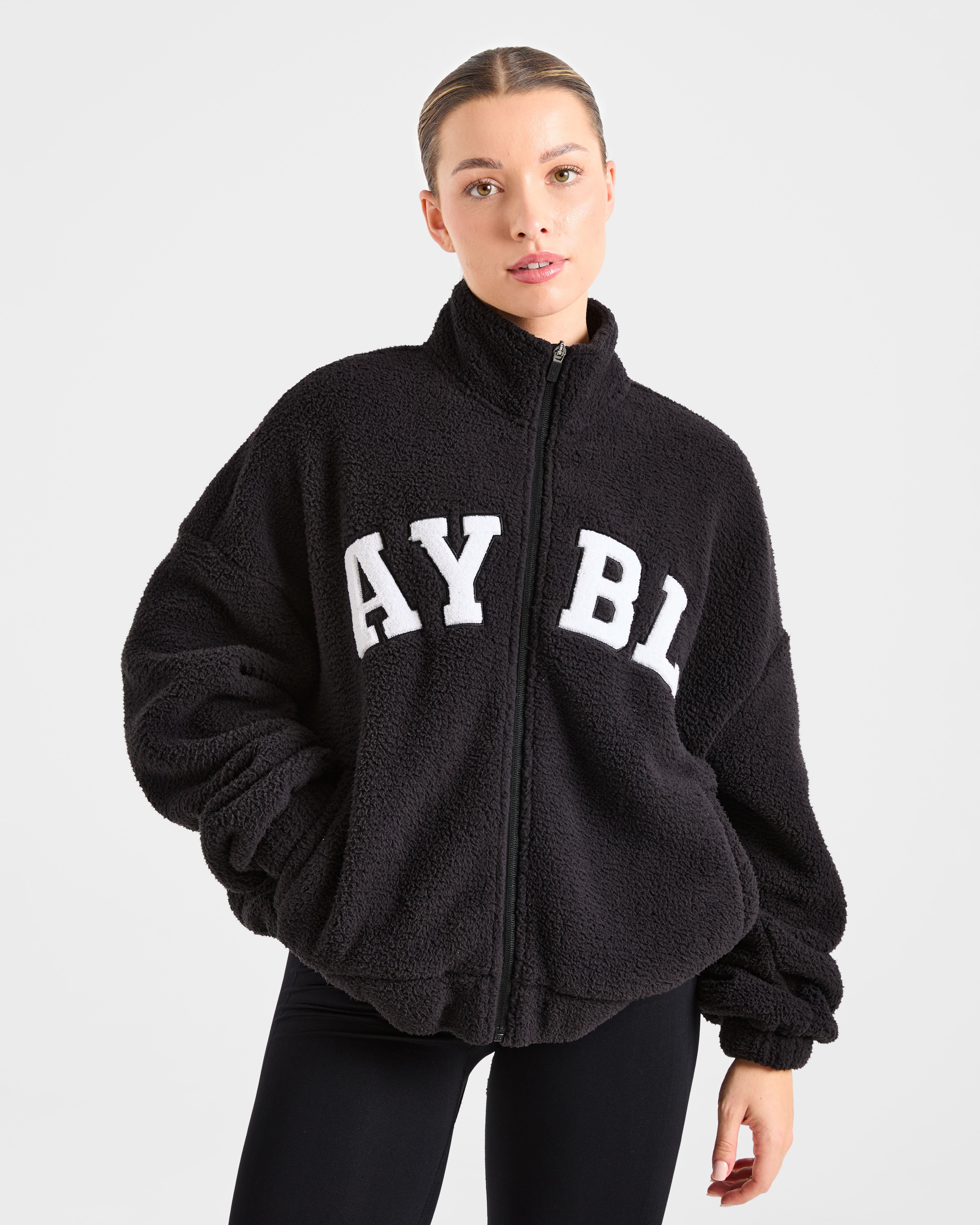 JD Varsity Oversized Fleece Zip Up Jacket - Black (Copy)