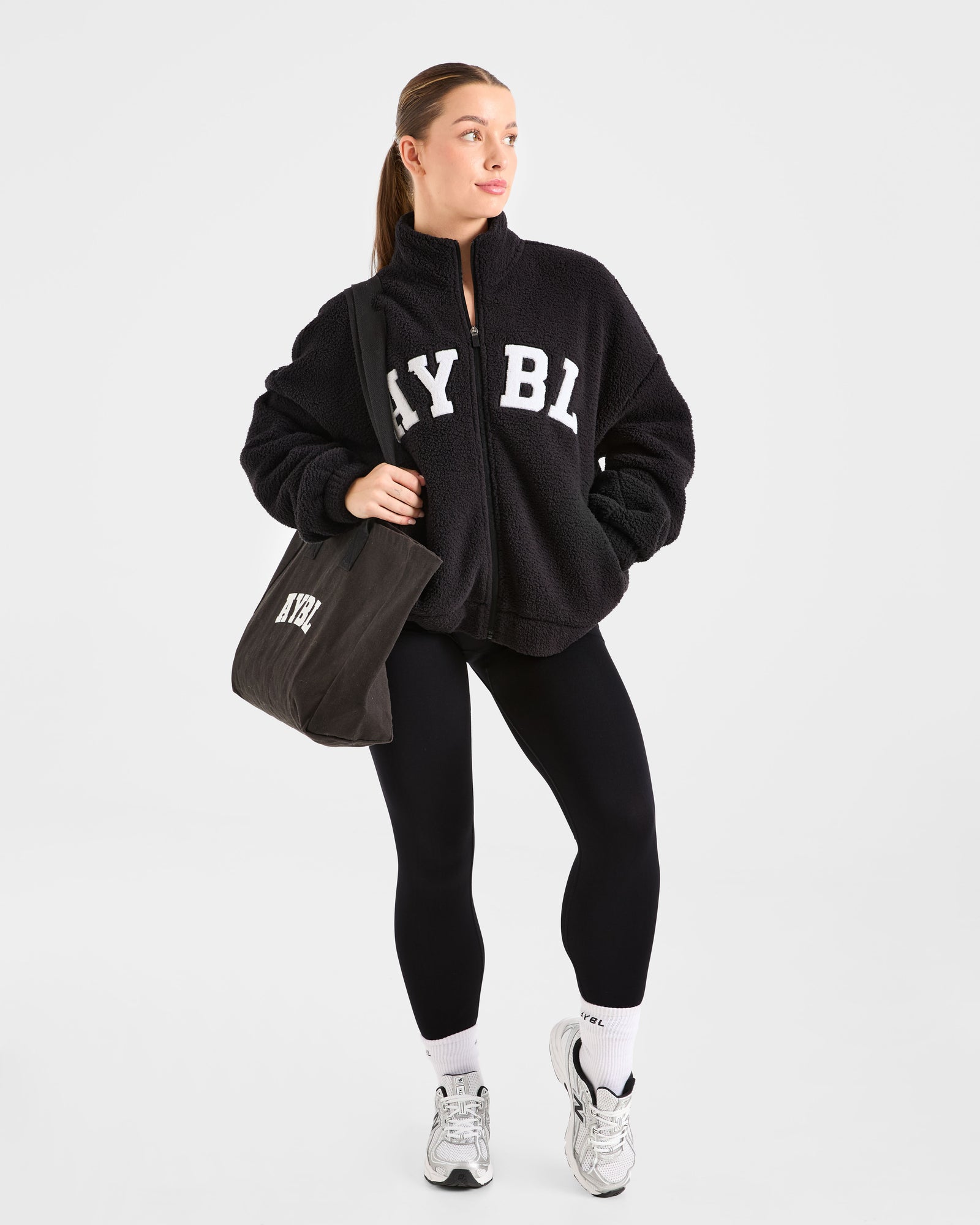 JD Varsity Oversized Fleece Zip Up Jacket - Black (Copy)