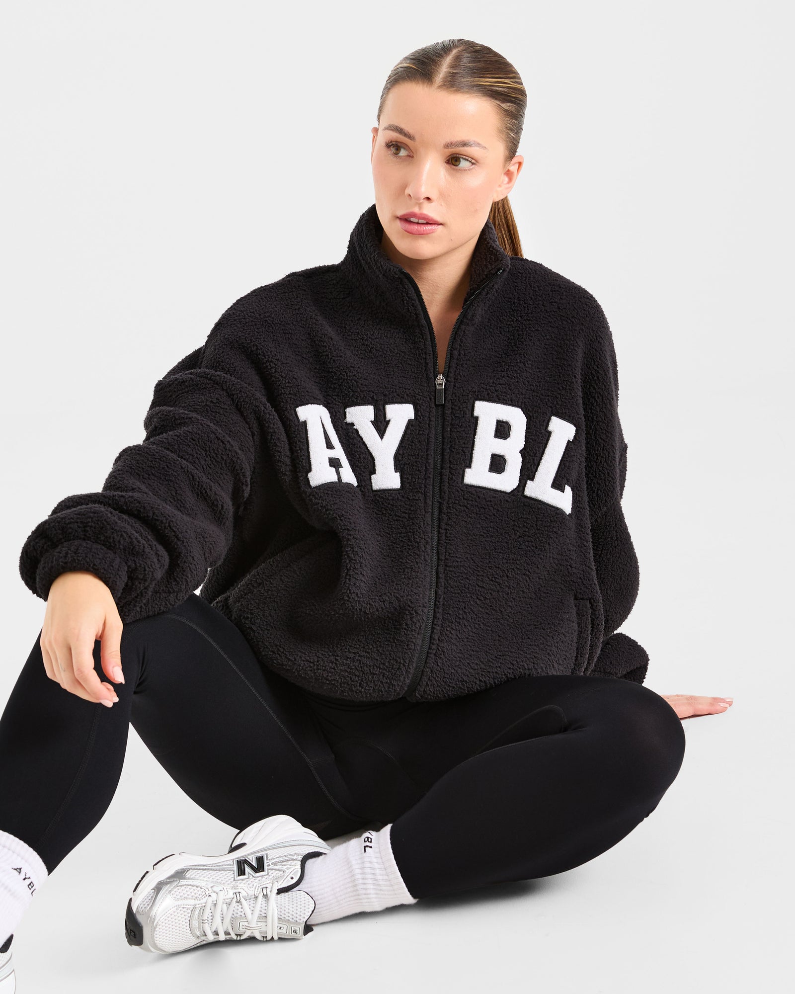 JD Varsity Oversized Fleece Zip Up Jacket - Black (Copy)