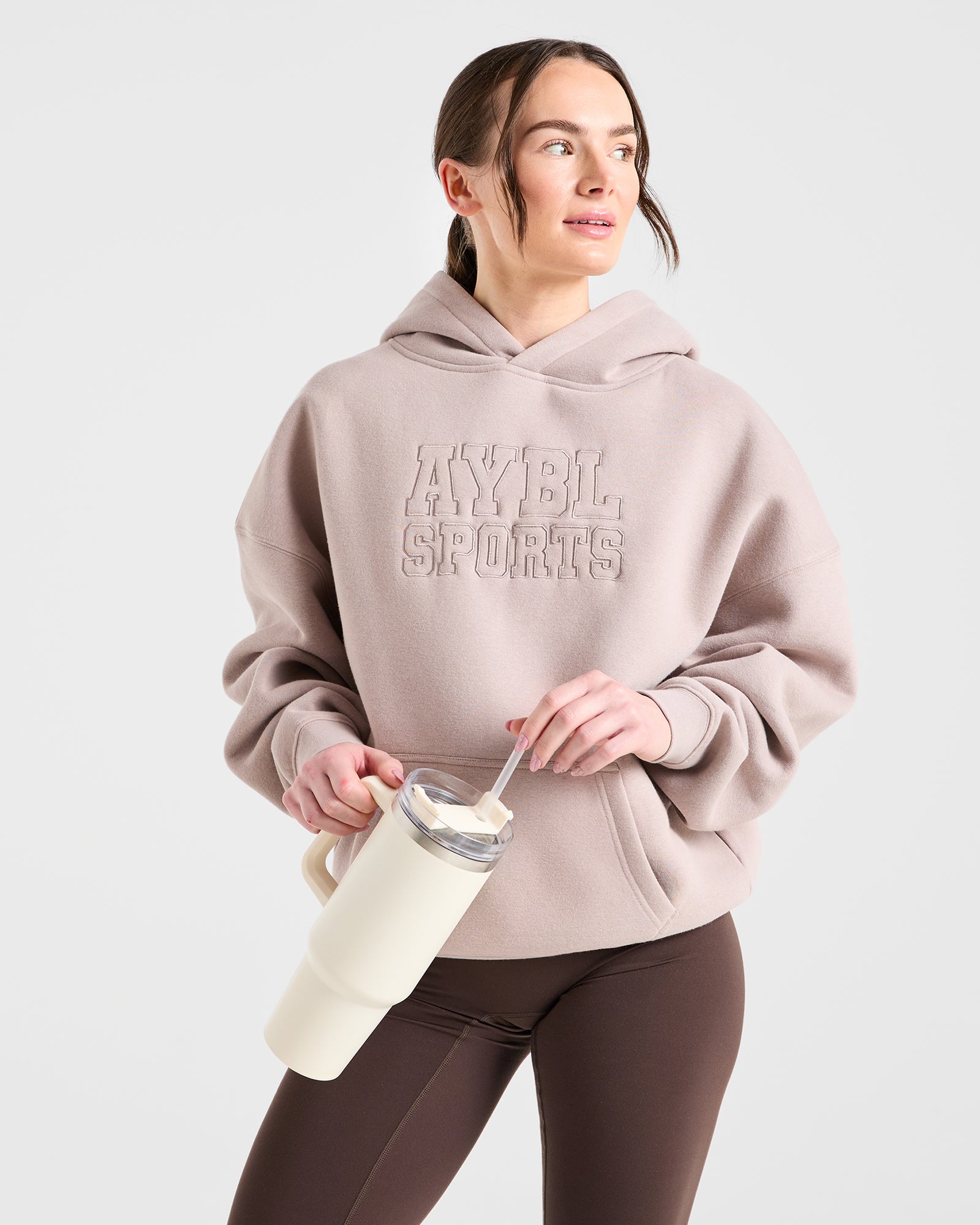 Sport Outline Oversized Hoodie - Pebble Grey
