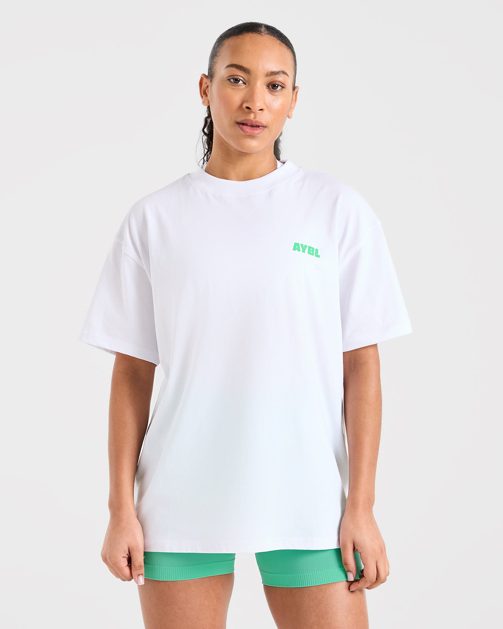 Focused Wavy Oversized T Shirt - White/Green