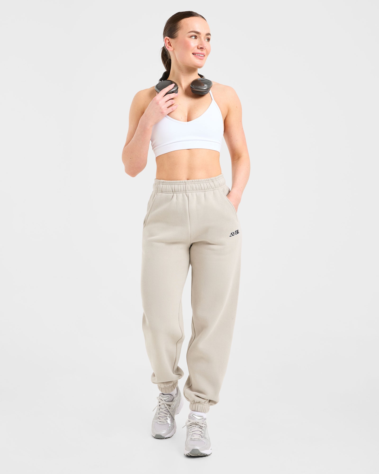 Retro Embroidered Oversized Joggers - Taupe Grey