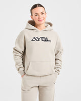 Retro Embroidered Oversized Hoodie - Taupe Grey