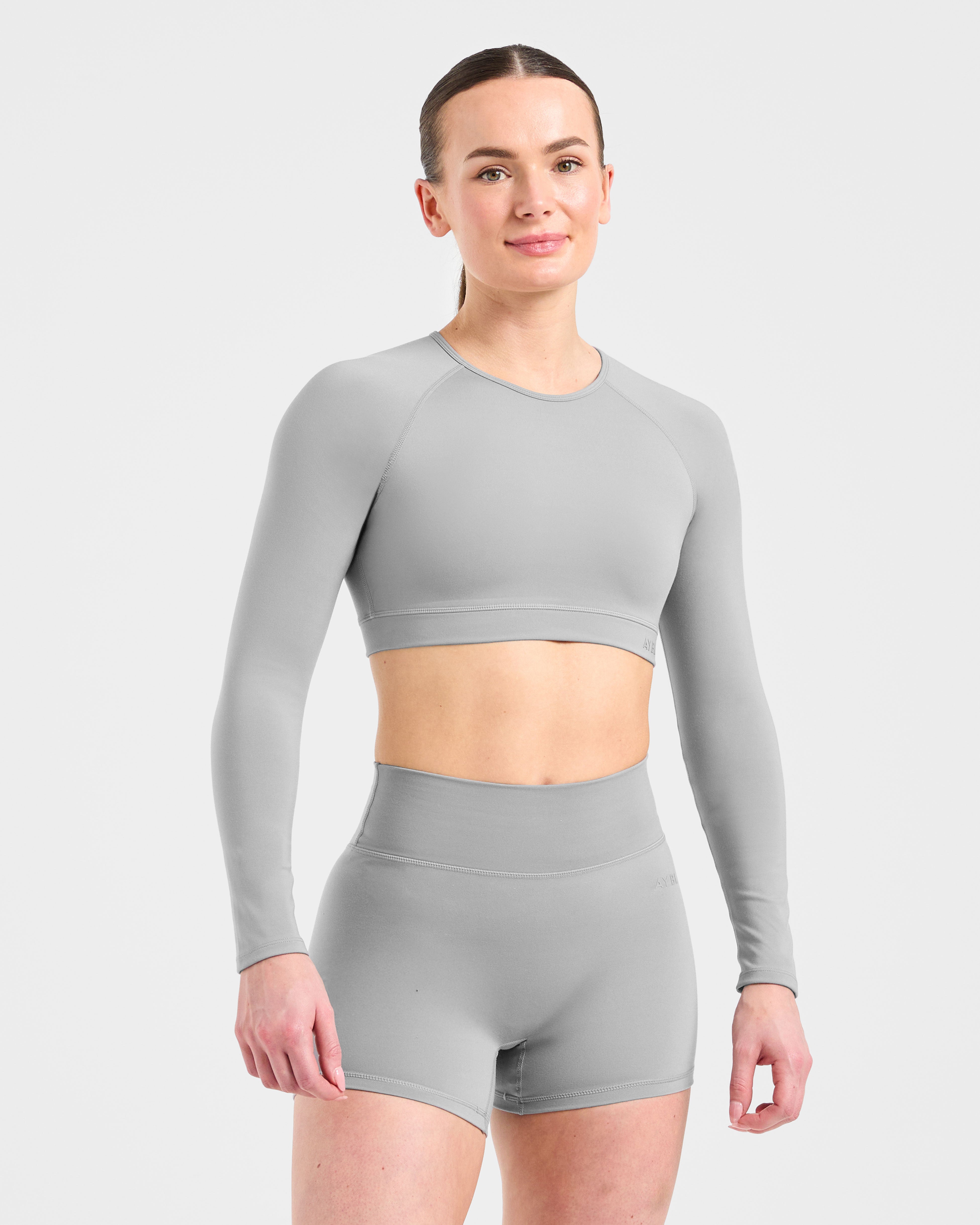 Staple Long Sleeve Crop Top - Grey