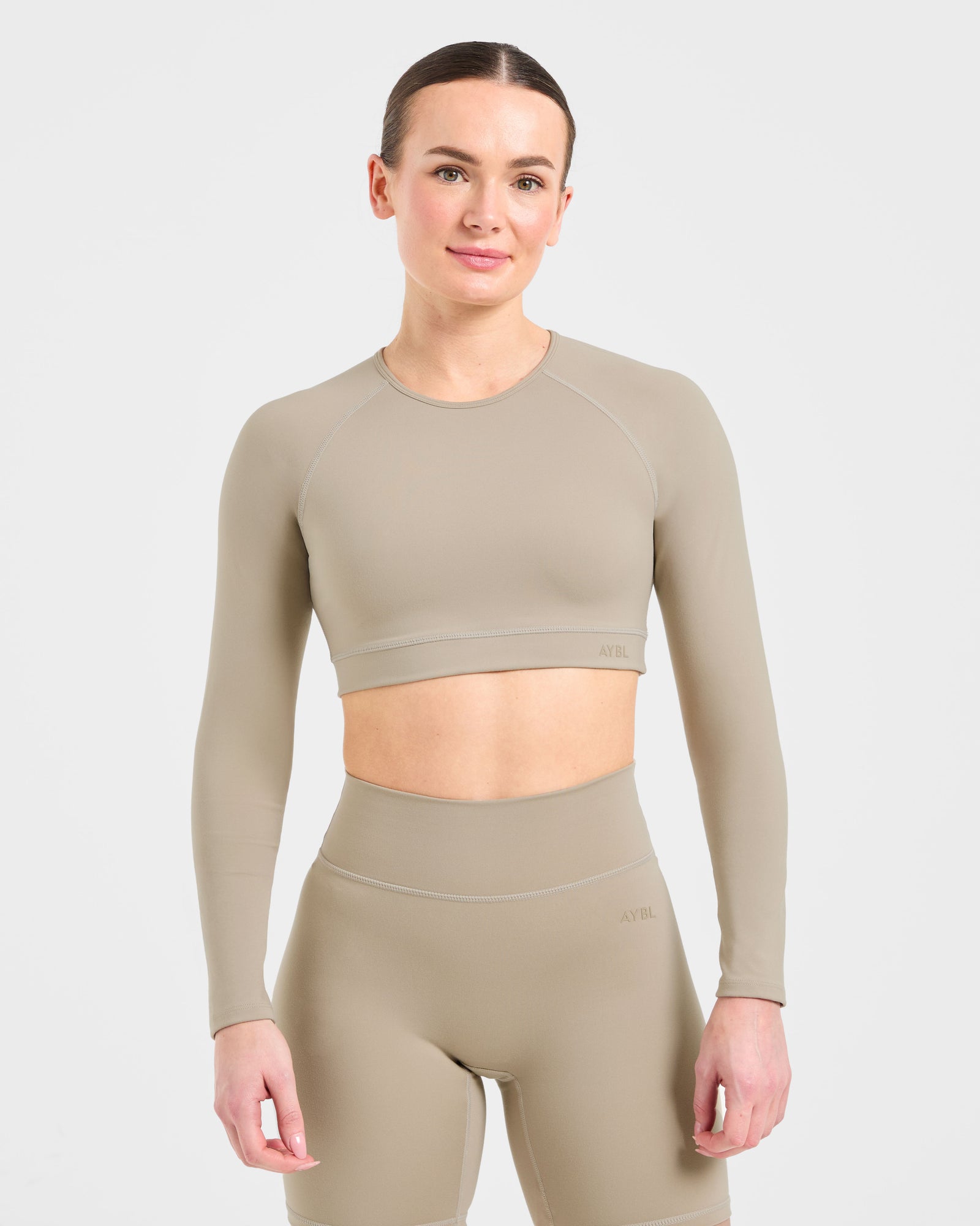 Staple Long Sleeve Crop Top - Muted Taupe