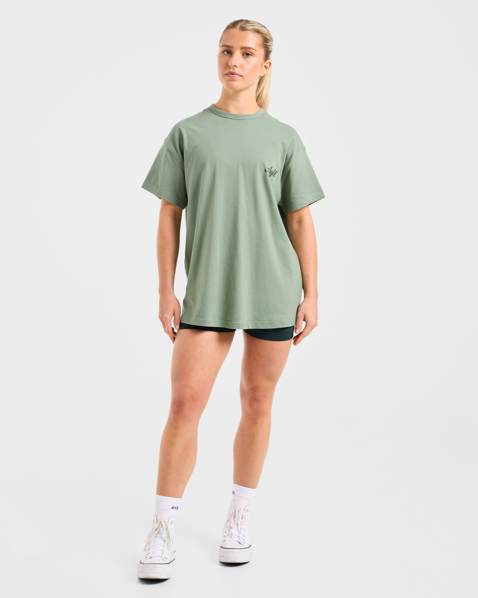 Body Achieve Mind Believe Oversized T Shirt - Green