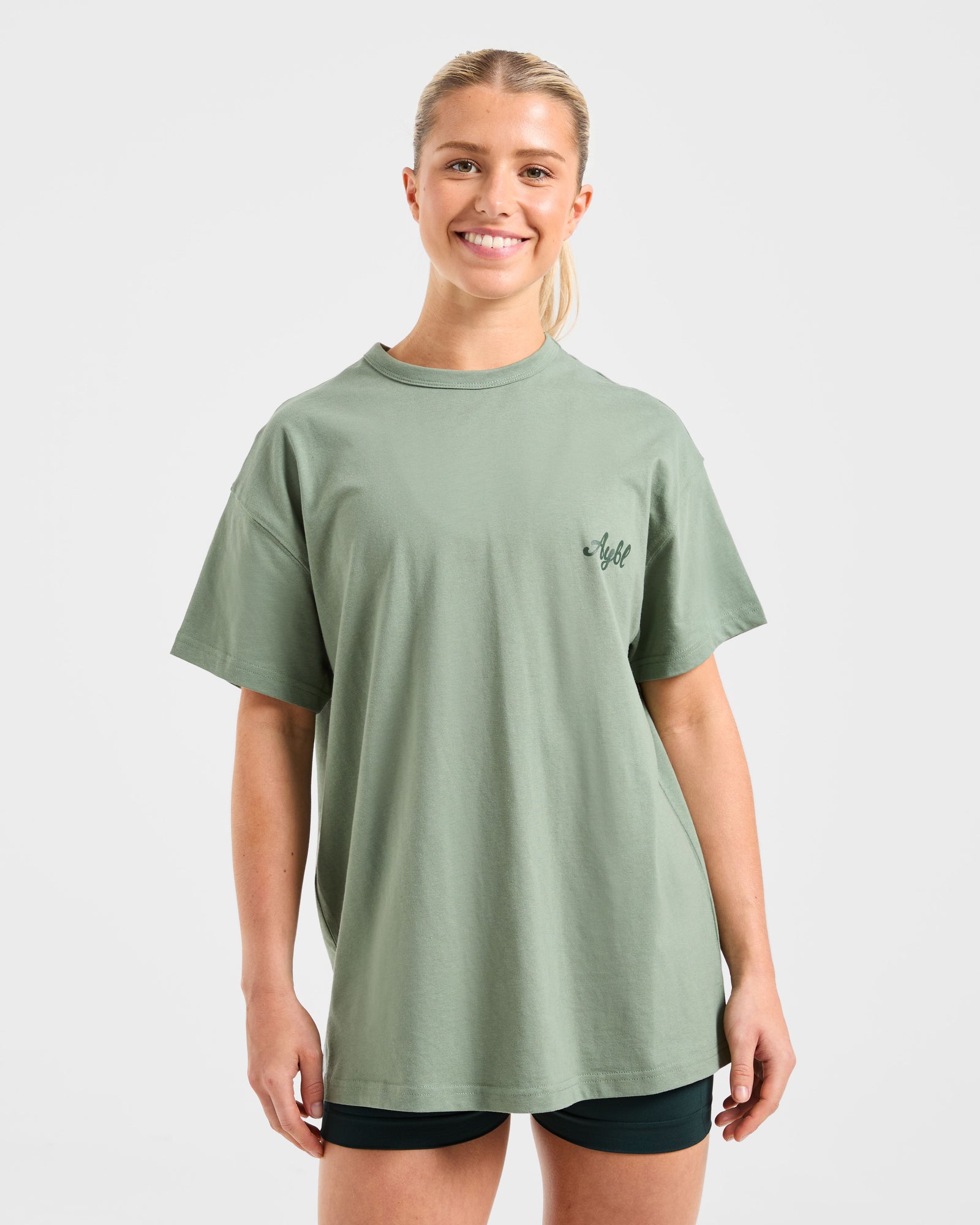 Body Achieve Mind Believe Oversized T Shirt - Green