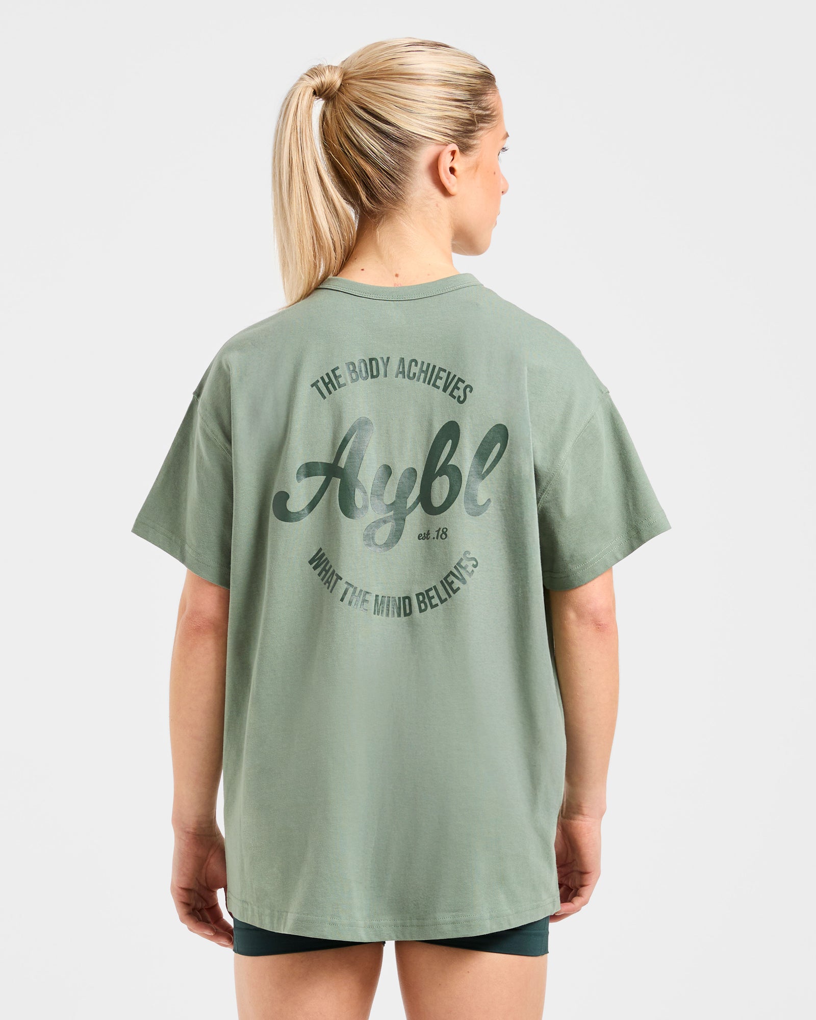 Body Achieve Mind Believe Oversized T Shirt - Green