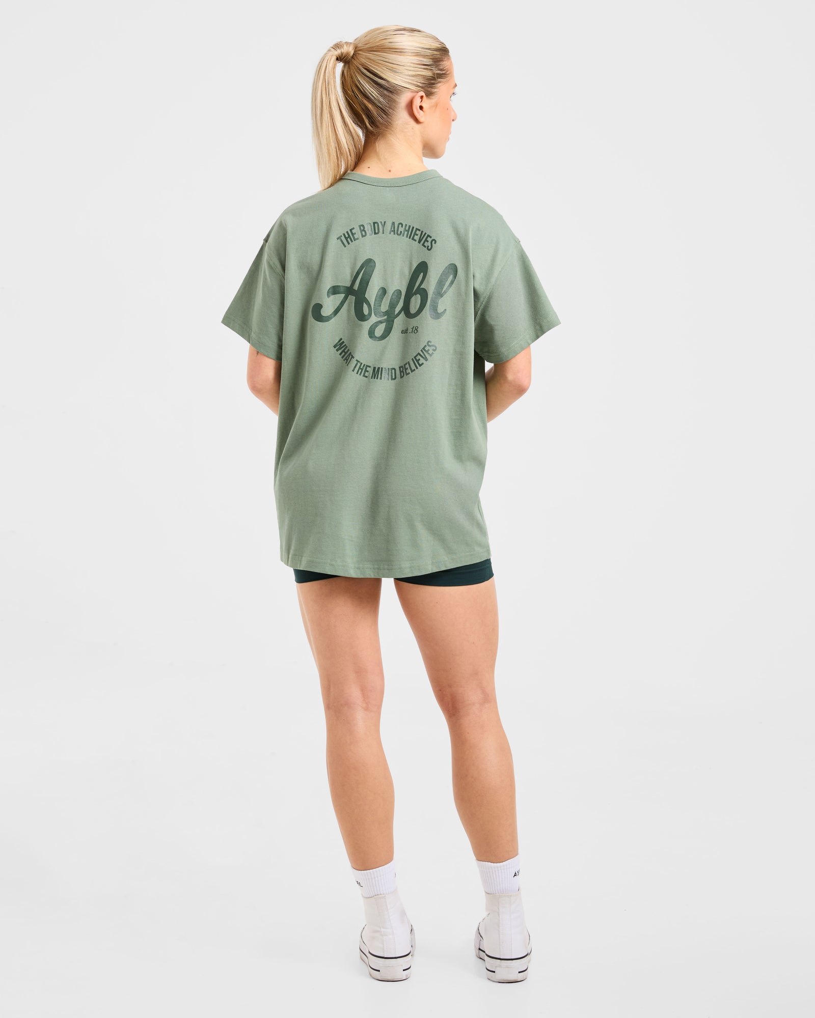 Body Achieve Mind Believe Oversized T Shirt - Green