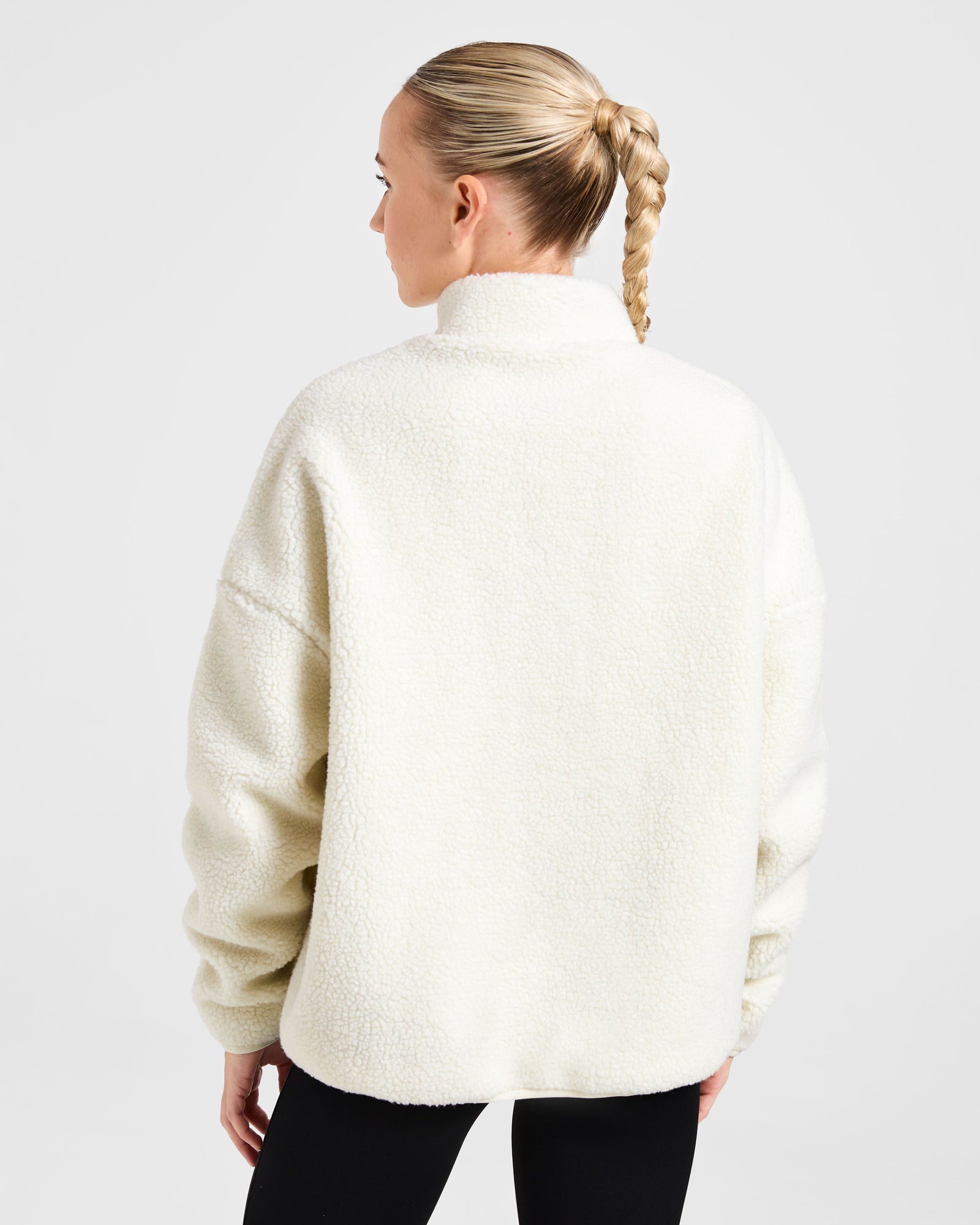 Oversized Zip Up Fleece Jacket - Cream