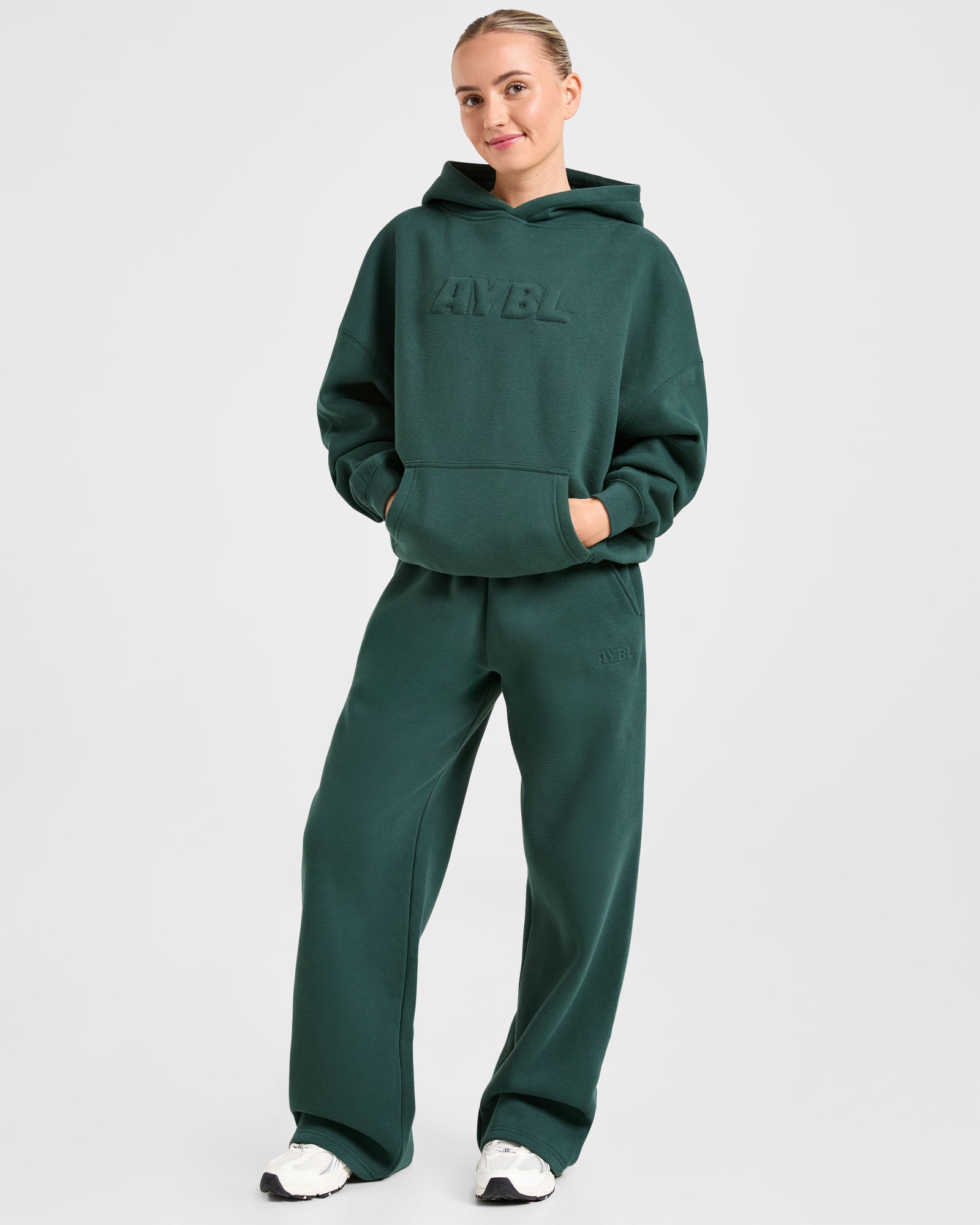 Classic Plush Oversized Straight Leg Joggers - Pine Green