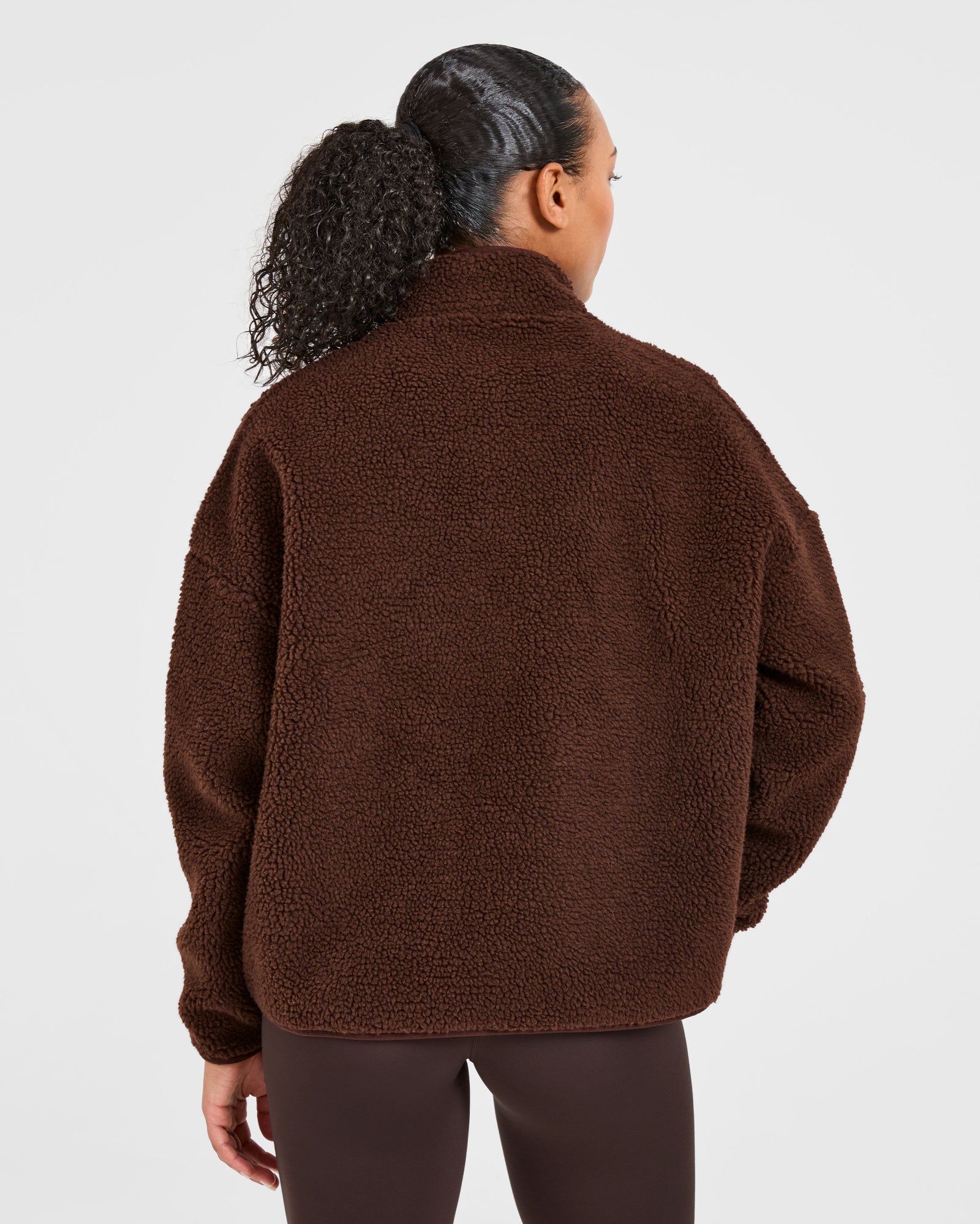 Oversized Zip Up Fleece Jacket - Brown