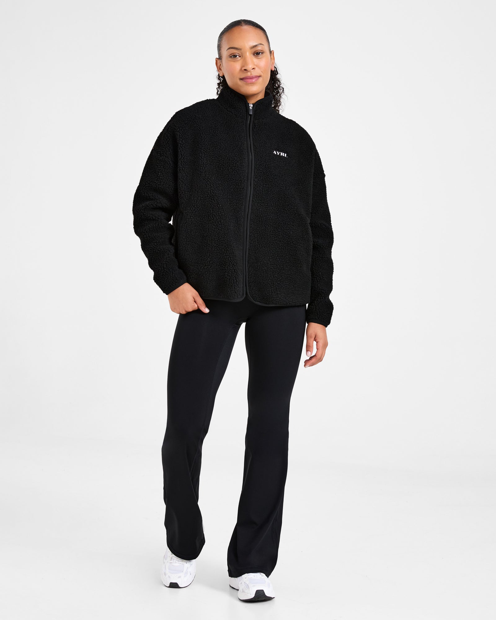 Oversized Zip Up Fleece Jacket - Black