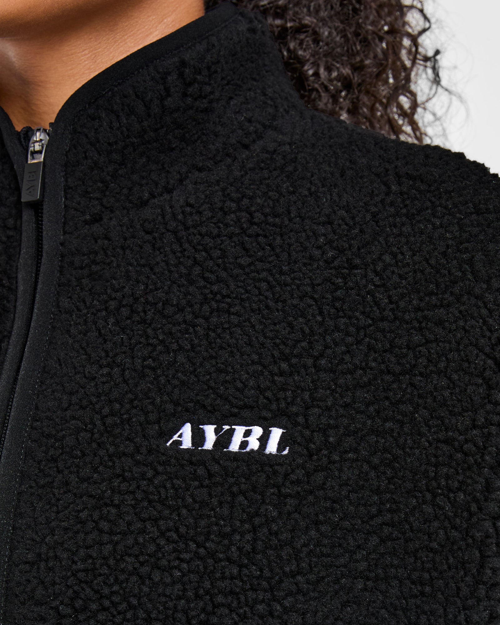 Oversized Zip Up Fleece Jacket - Black