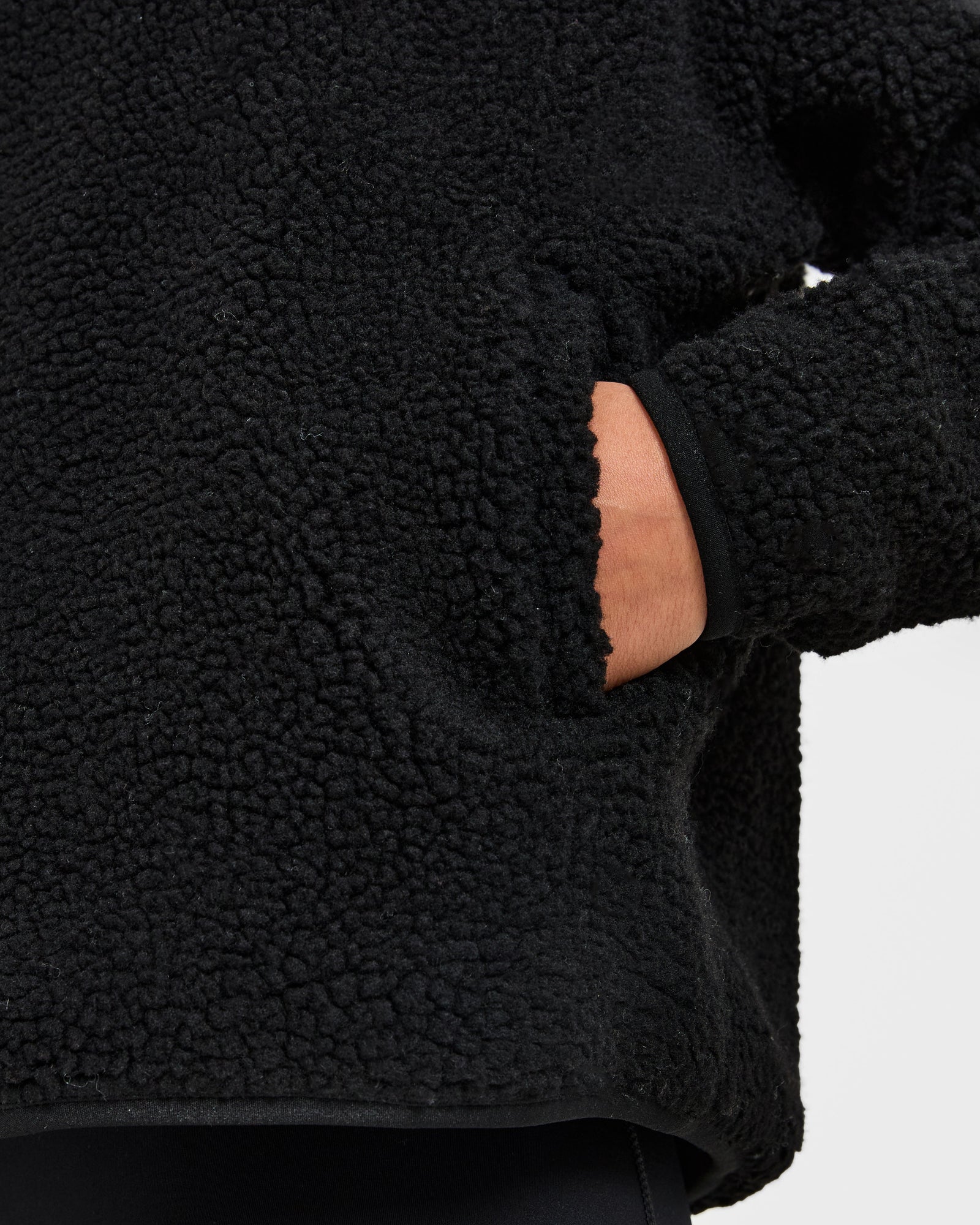 Oversized Zip Up Fleece Jacket - Black