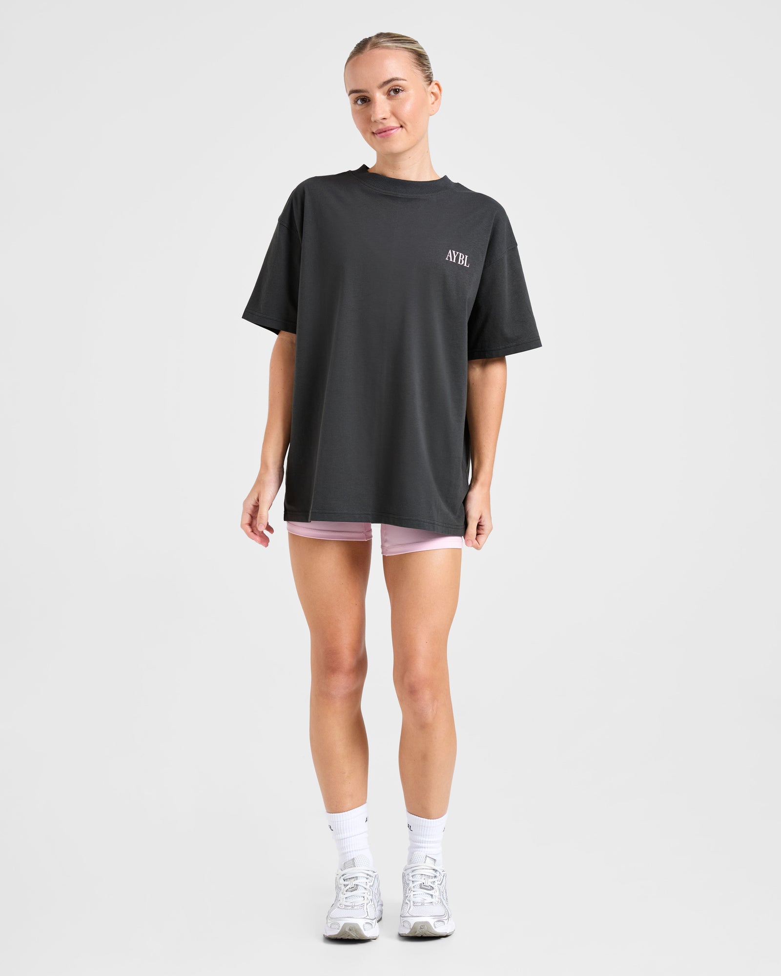 AYBL Strength Studio Oversized T Shirt - Charcoal/Pink