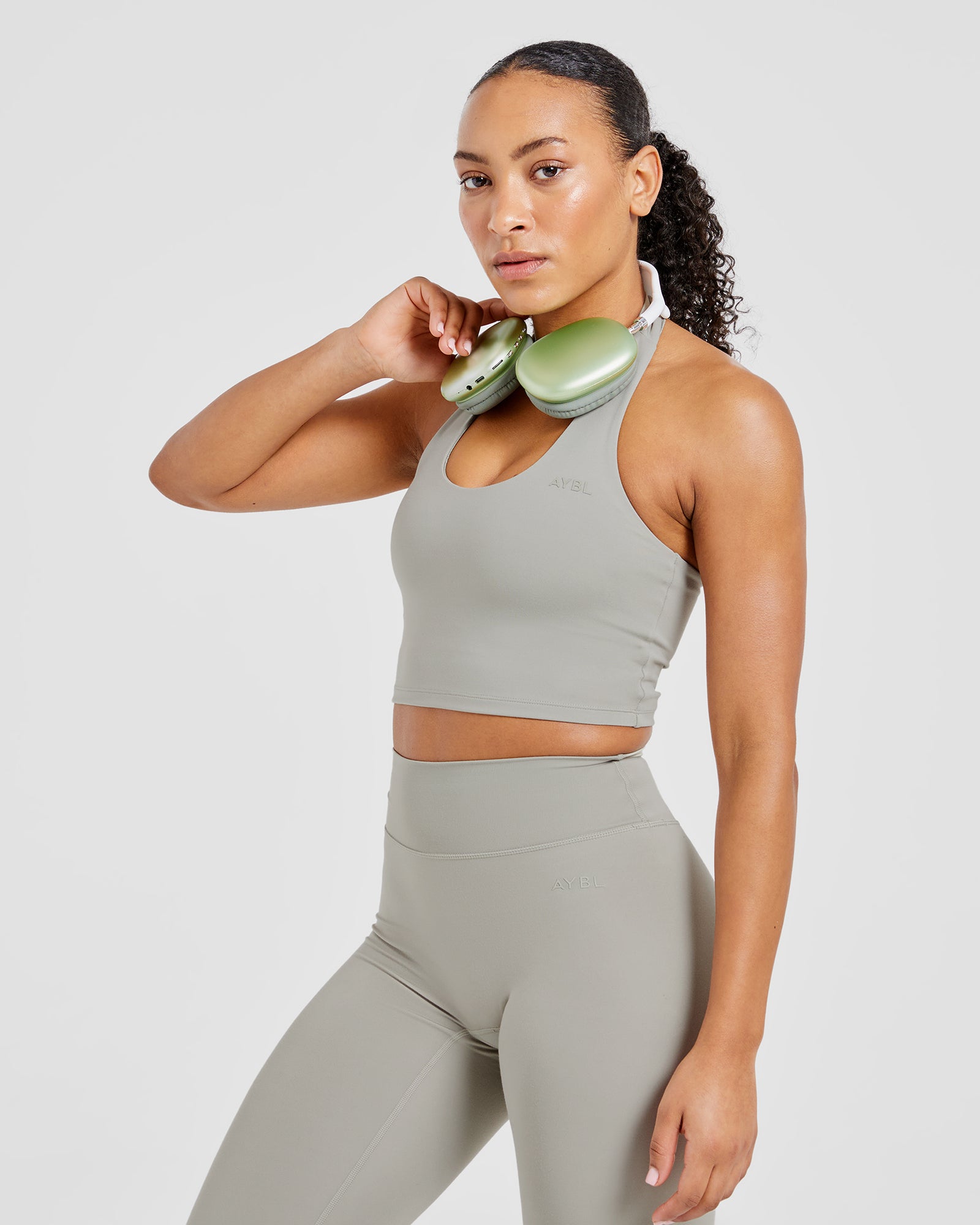Staple Halterneck Crop Top - Washed Olive