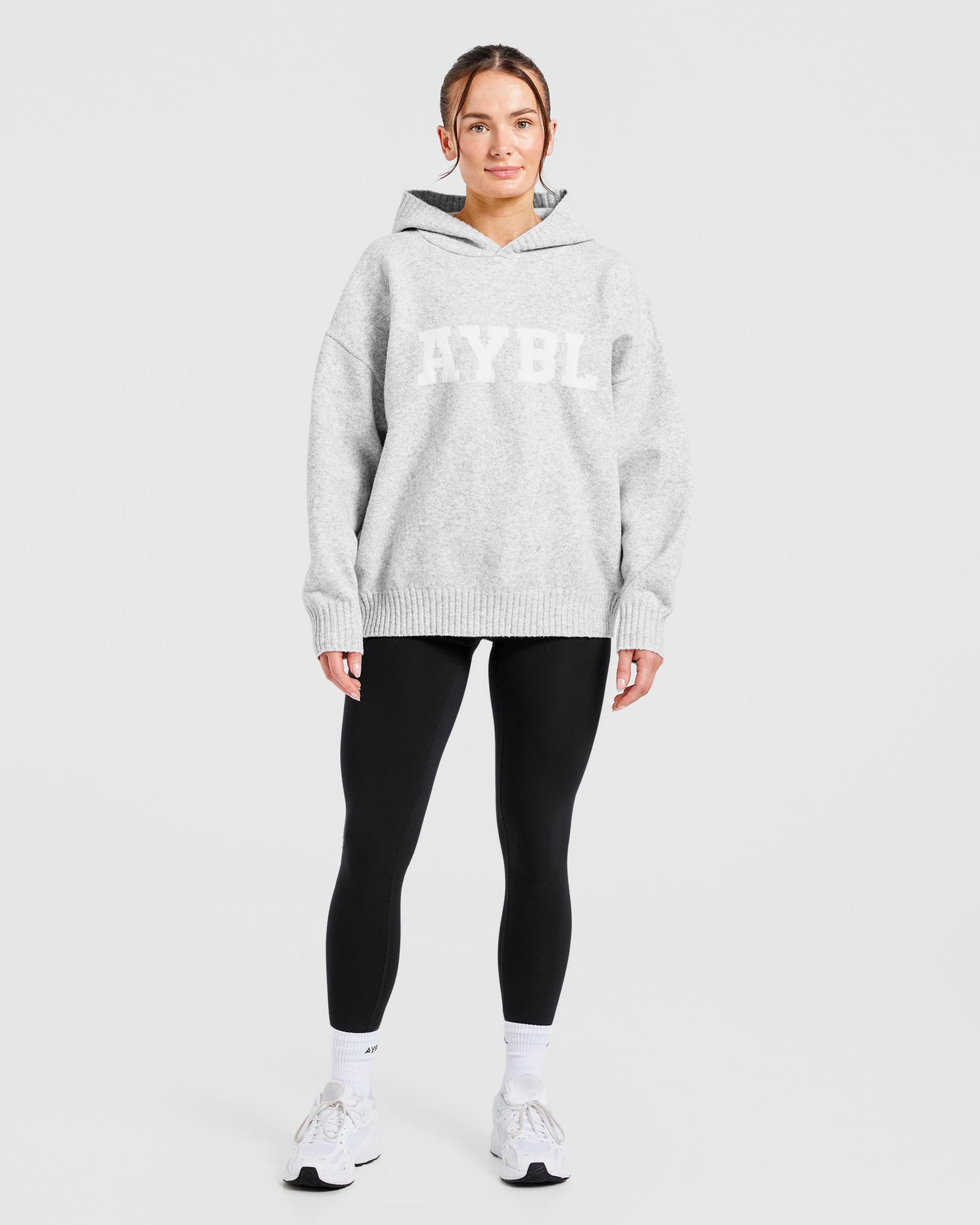 JD Varsity Oversized Knitted Hoodie - Grey Marl