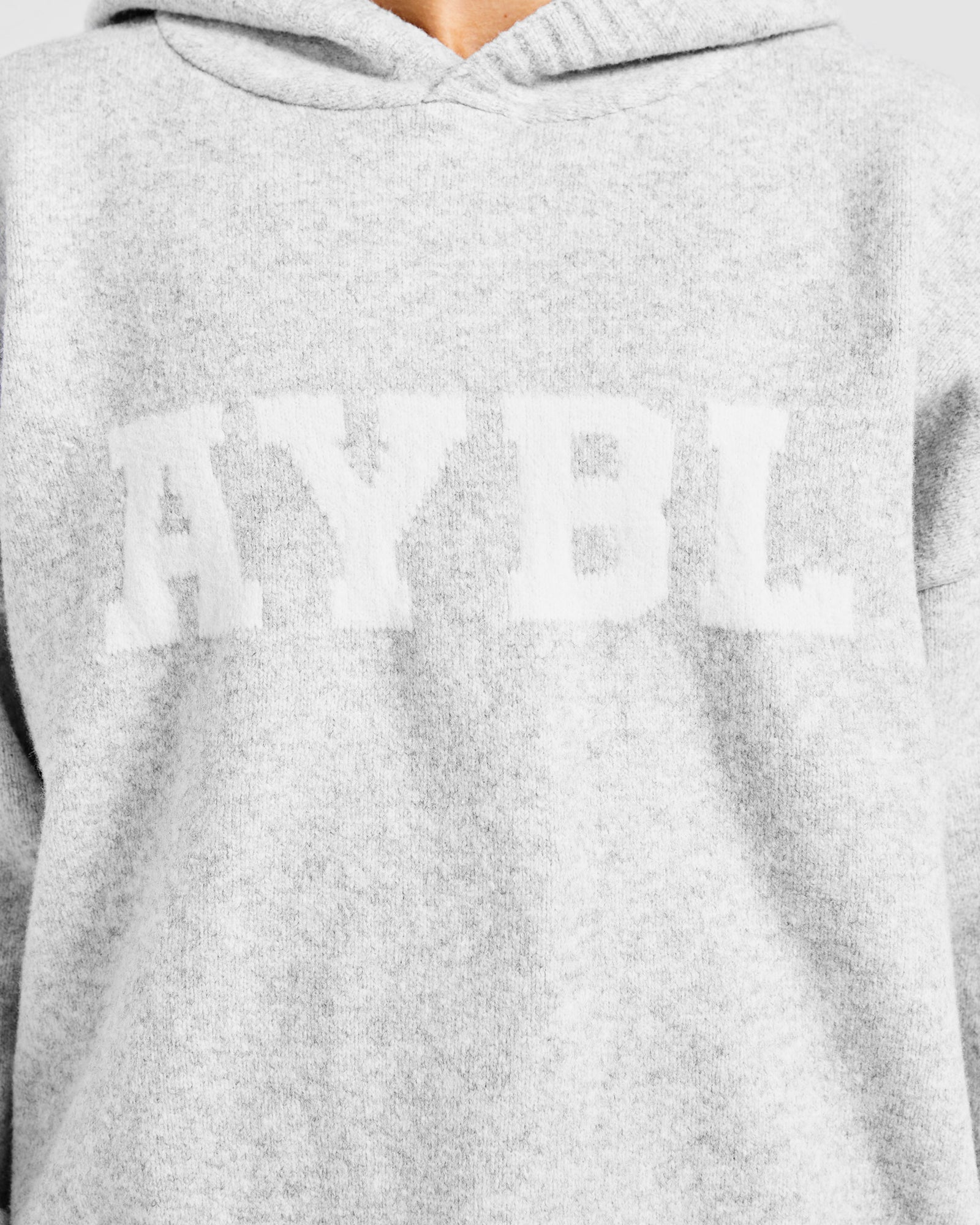 Varsity Oversized Knitted Hoodie - Grey Marl