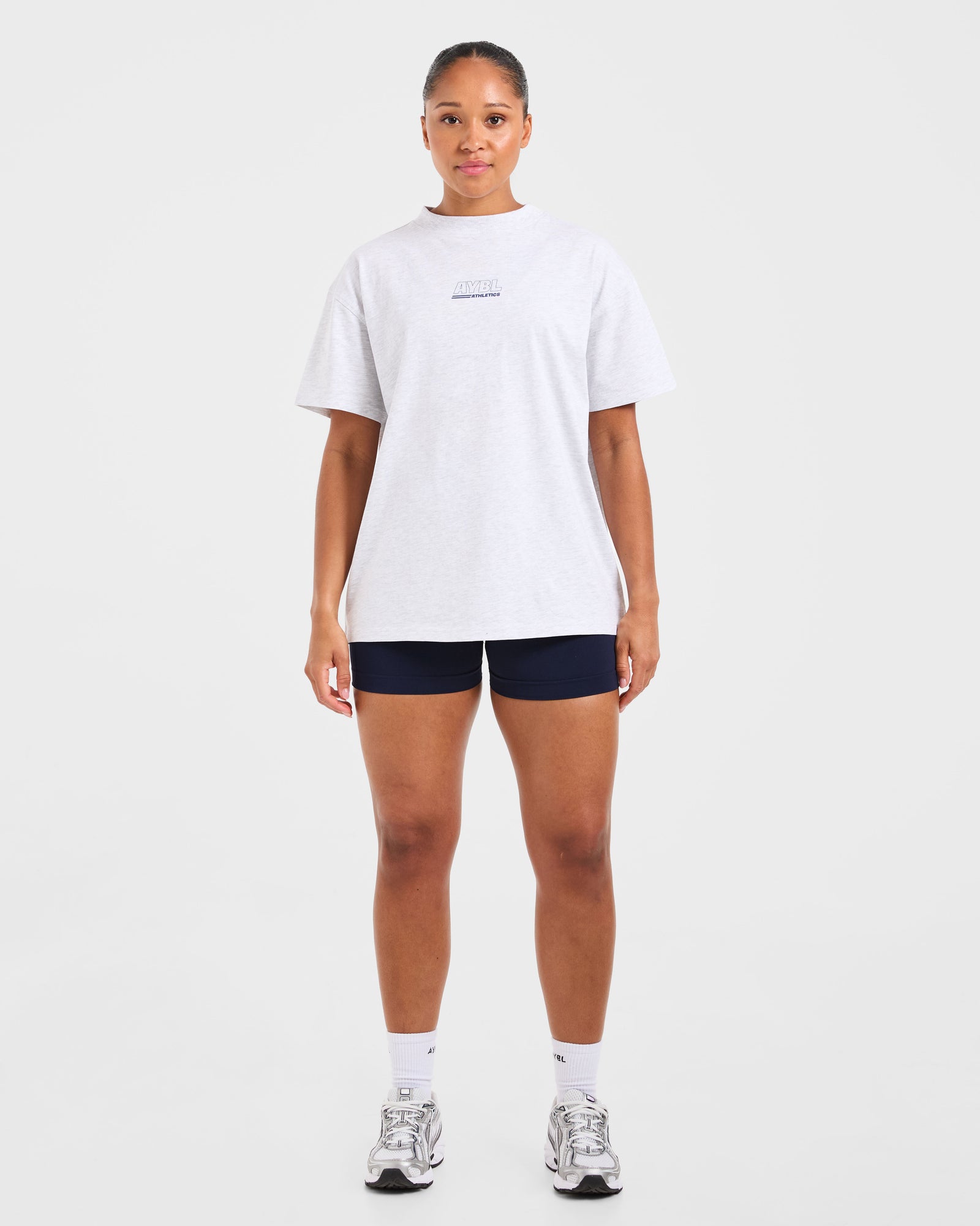 Athletics Track Oversized T Shirt - Heather Grey/Navy