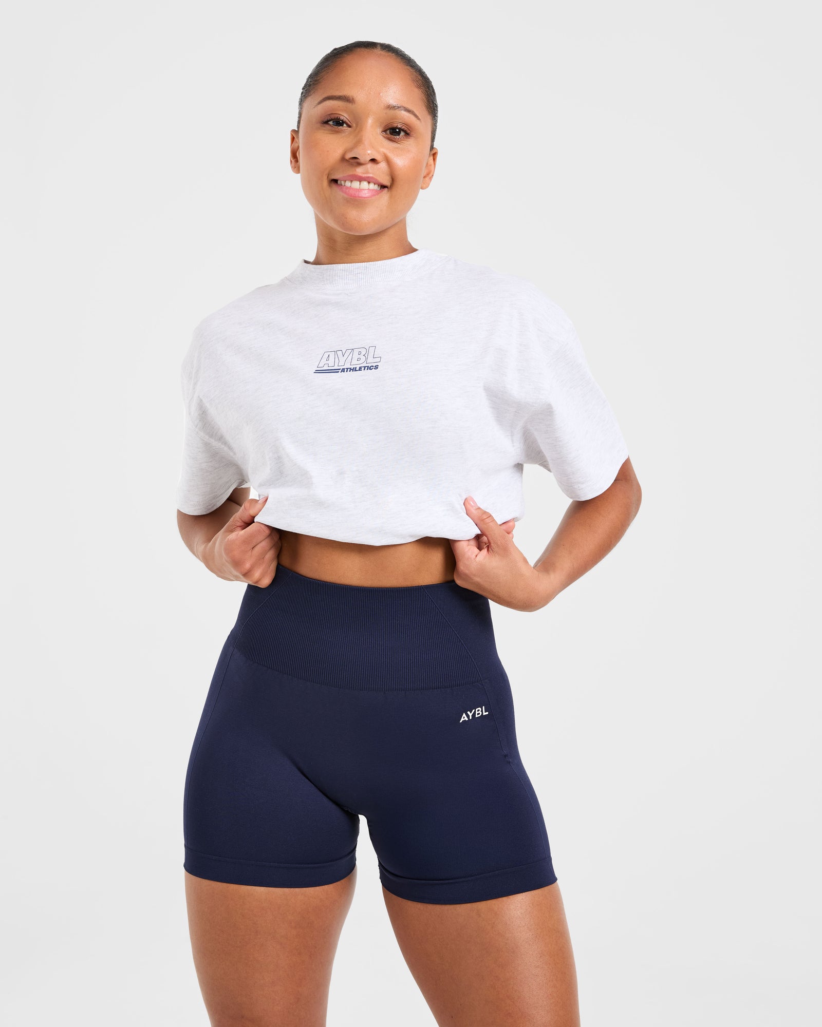 Athletics Track Oversized T Shirt - Heather Grey/Navy