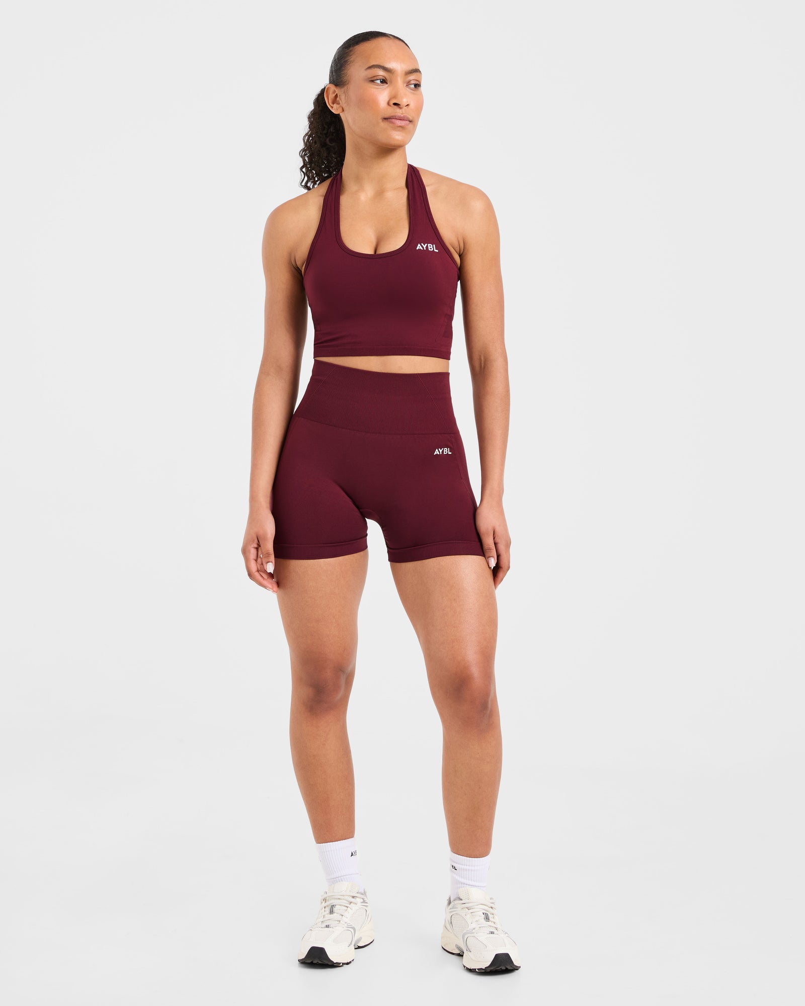 Empower Seamless Halterneck Crop Top - Red Wine