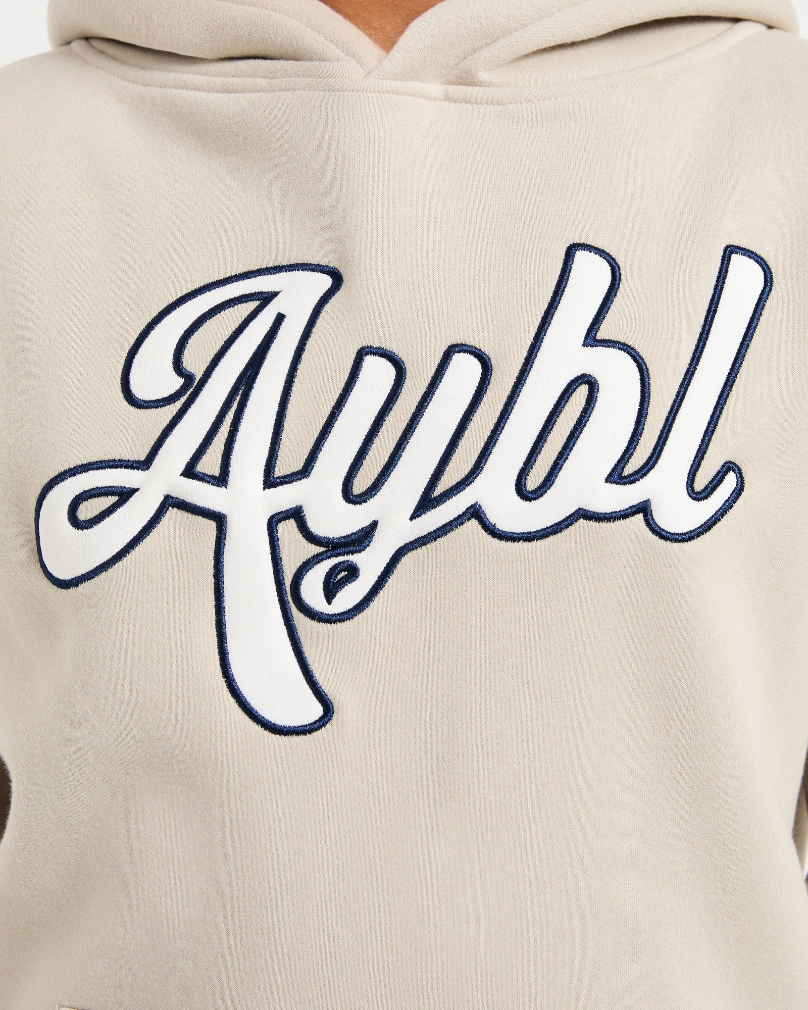 Script Embroidered Oversized Hoodie - Sand/Navy