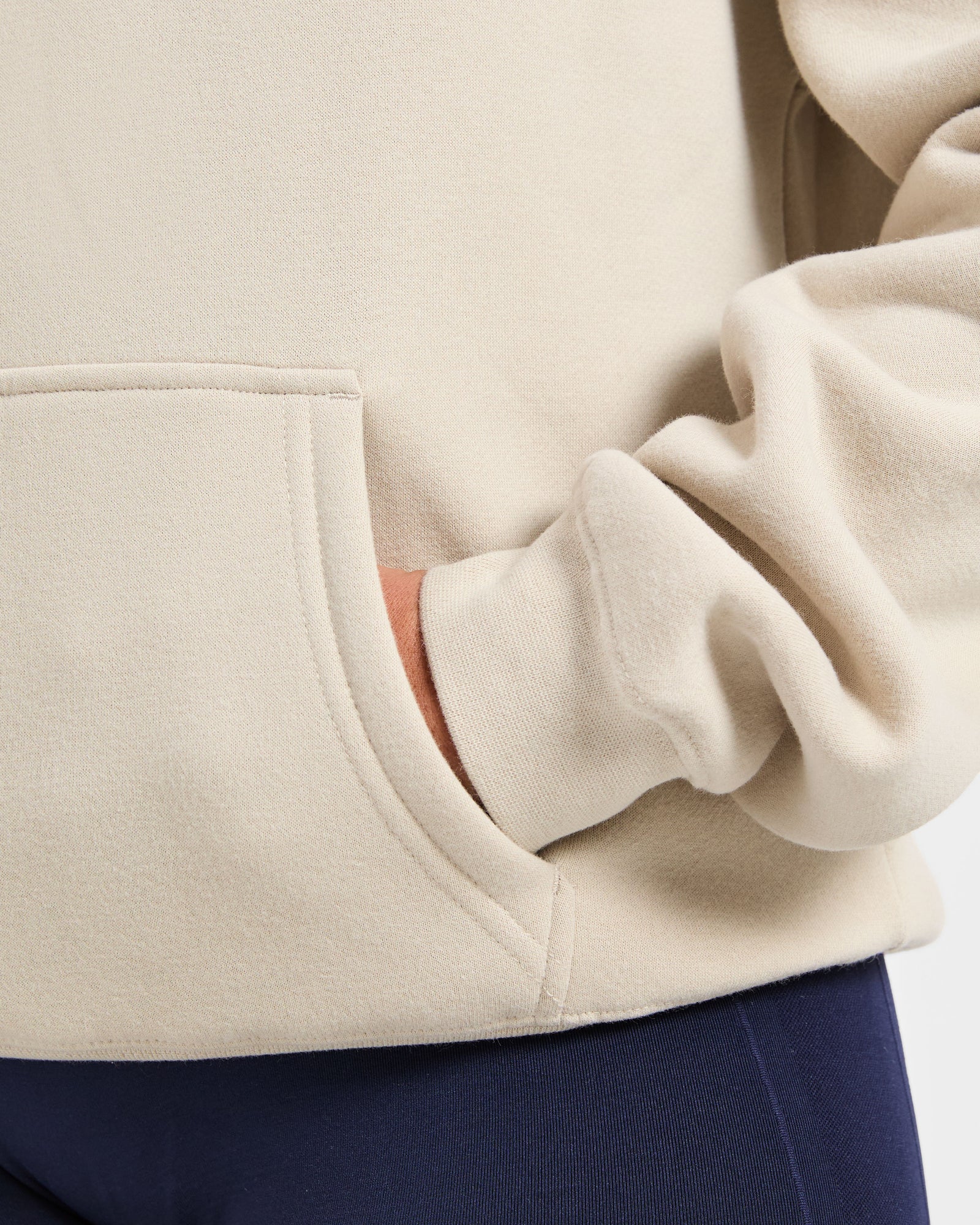 Script Embroidered Oversized Hoodie - Sand/Navy