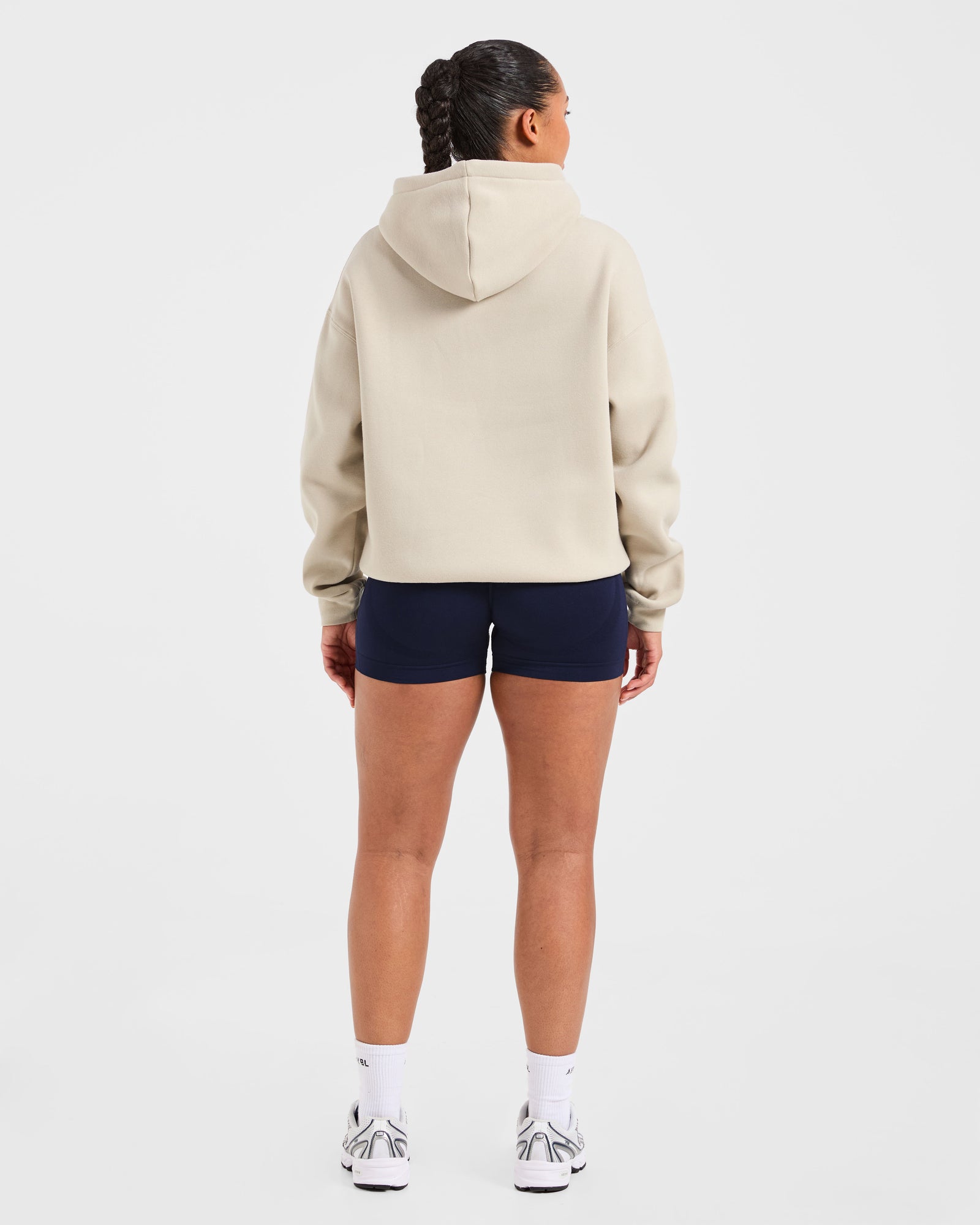 Script Embroidered Oversized Hoodie - Sand/Navy