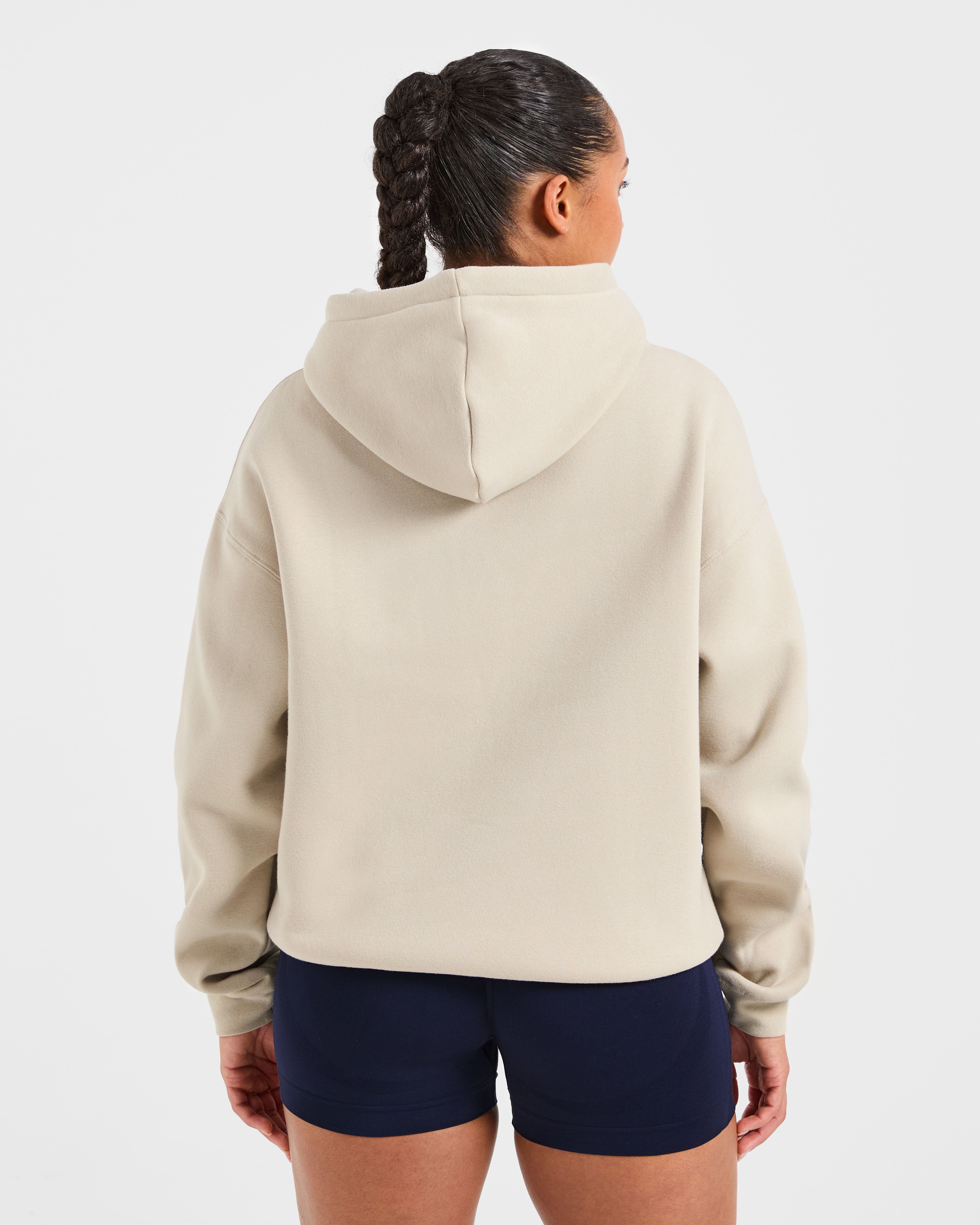 Script Embroidered Oversized Hoodie - Sand/Navy