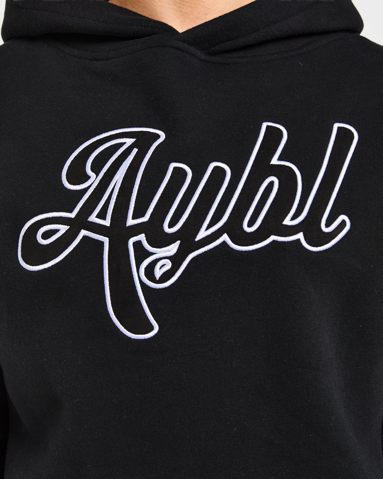 Script Embroidered Oversized Hoodie - Black
