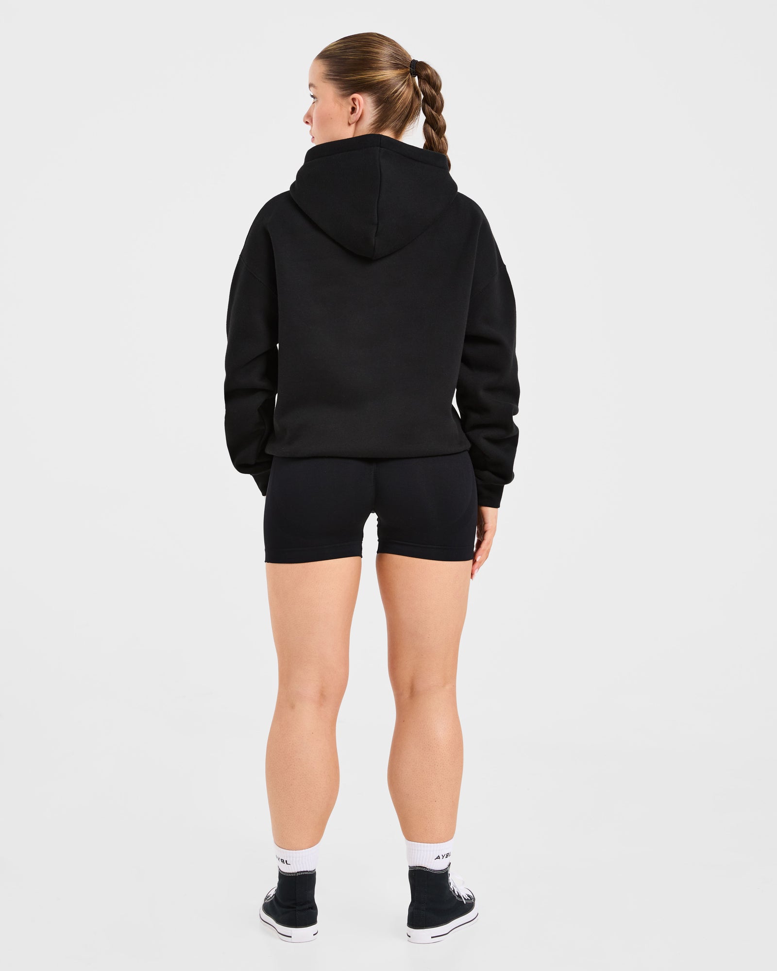 Script Embroidered Oversized Hoodie - Black