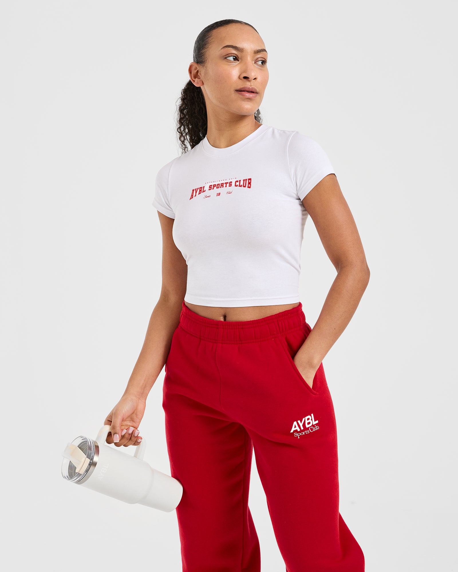 Sports Club Varsity Baby Tee - White/Red