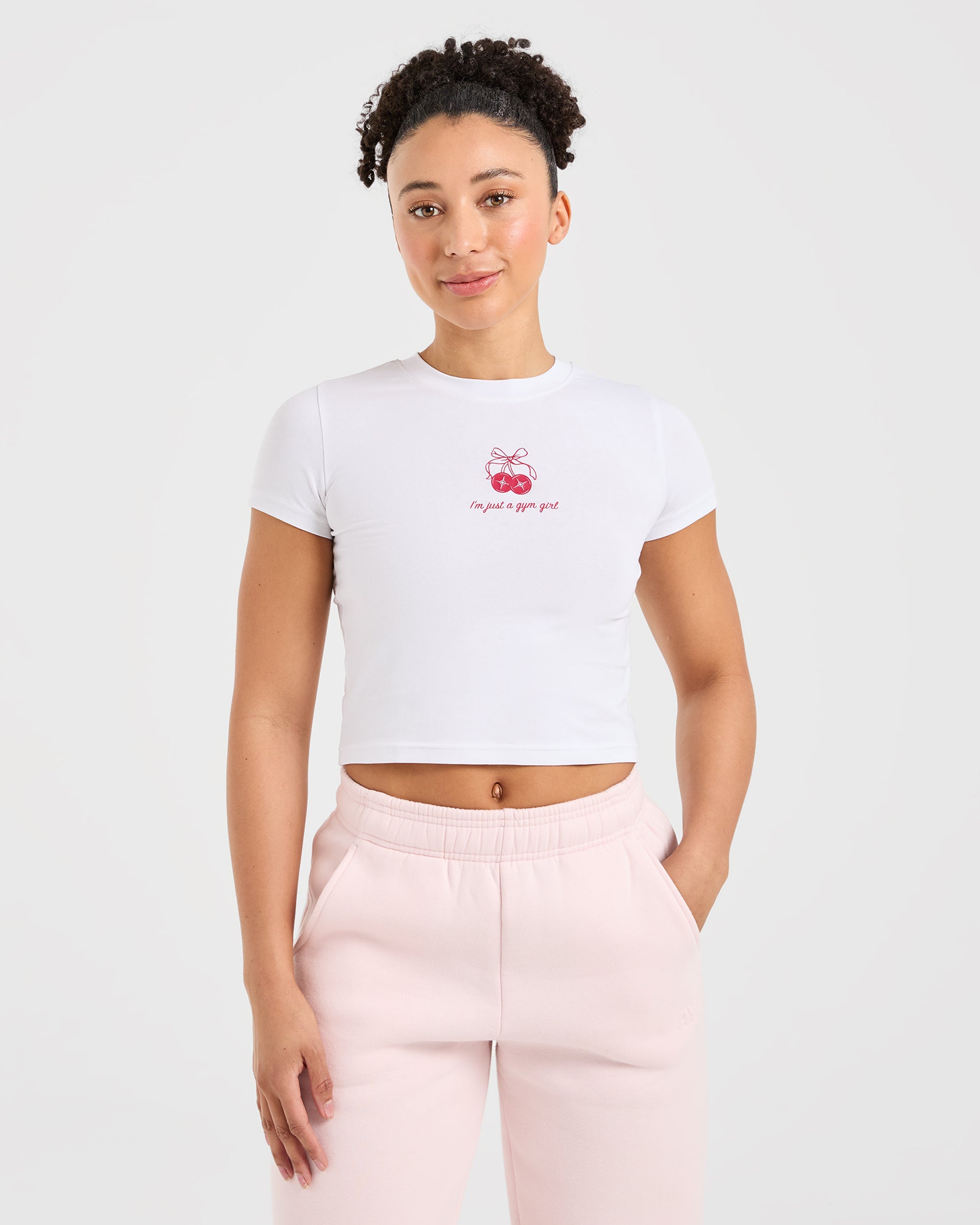 Just a Gym Girl Baby Tee - White/Red