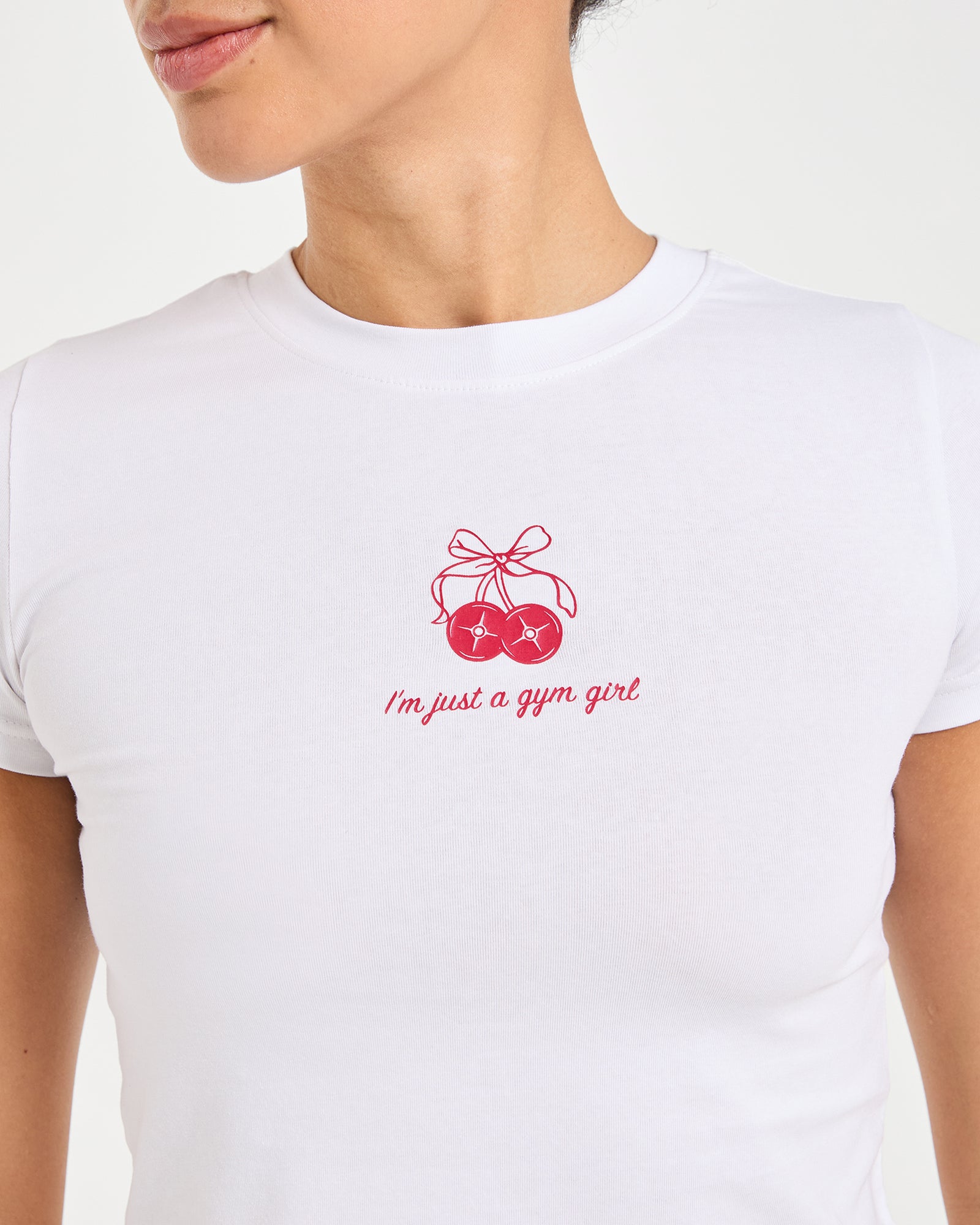 Just a Gym Girl Baby Tee - White/Red