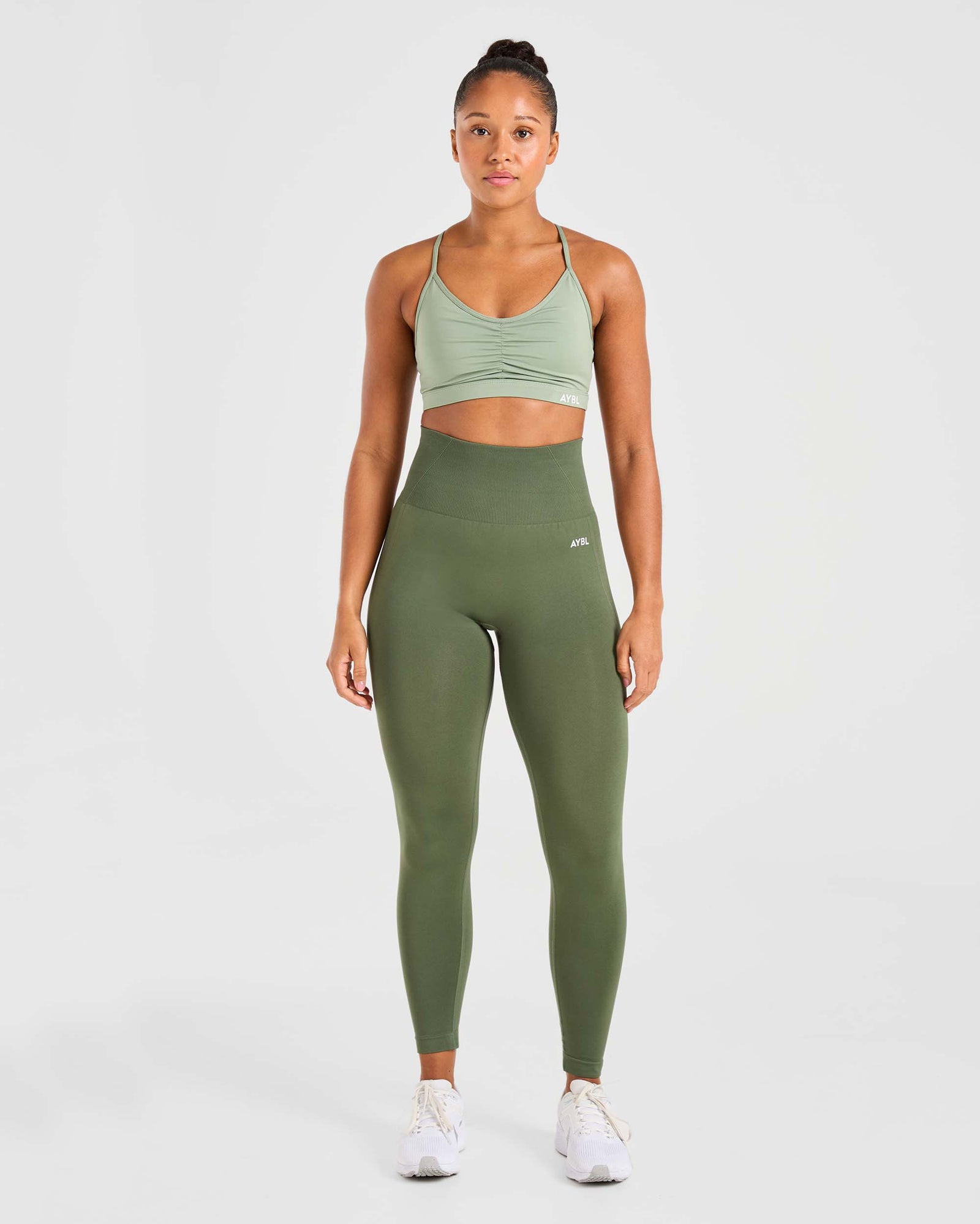 Essential Ruched Sports Bra - Olive Green - aybldev