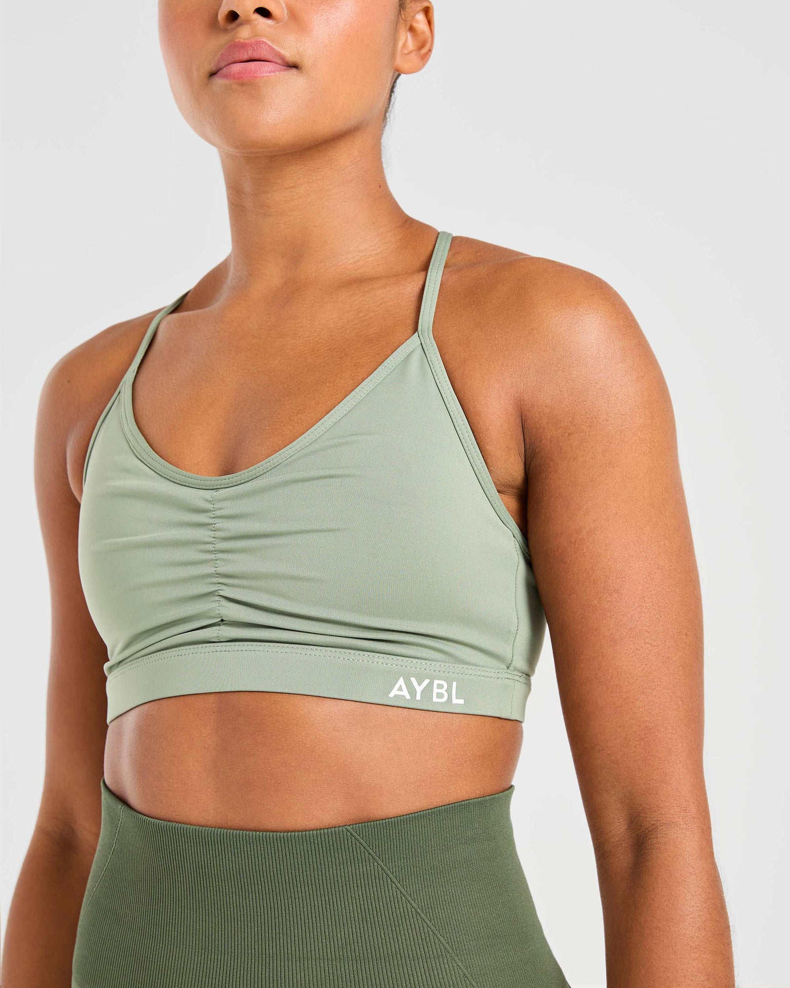 Essential Ruched Sports Bra - Olive Green - aybldev