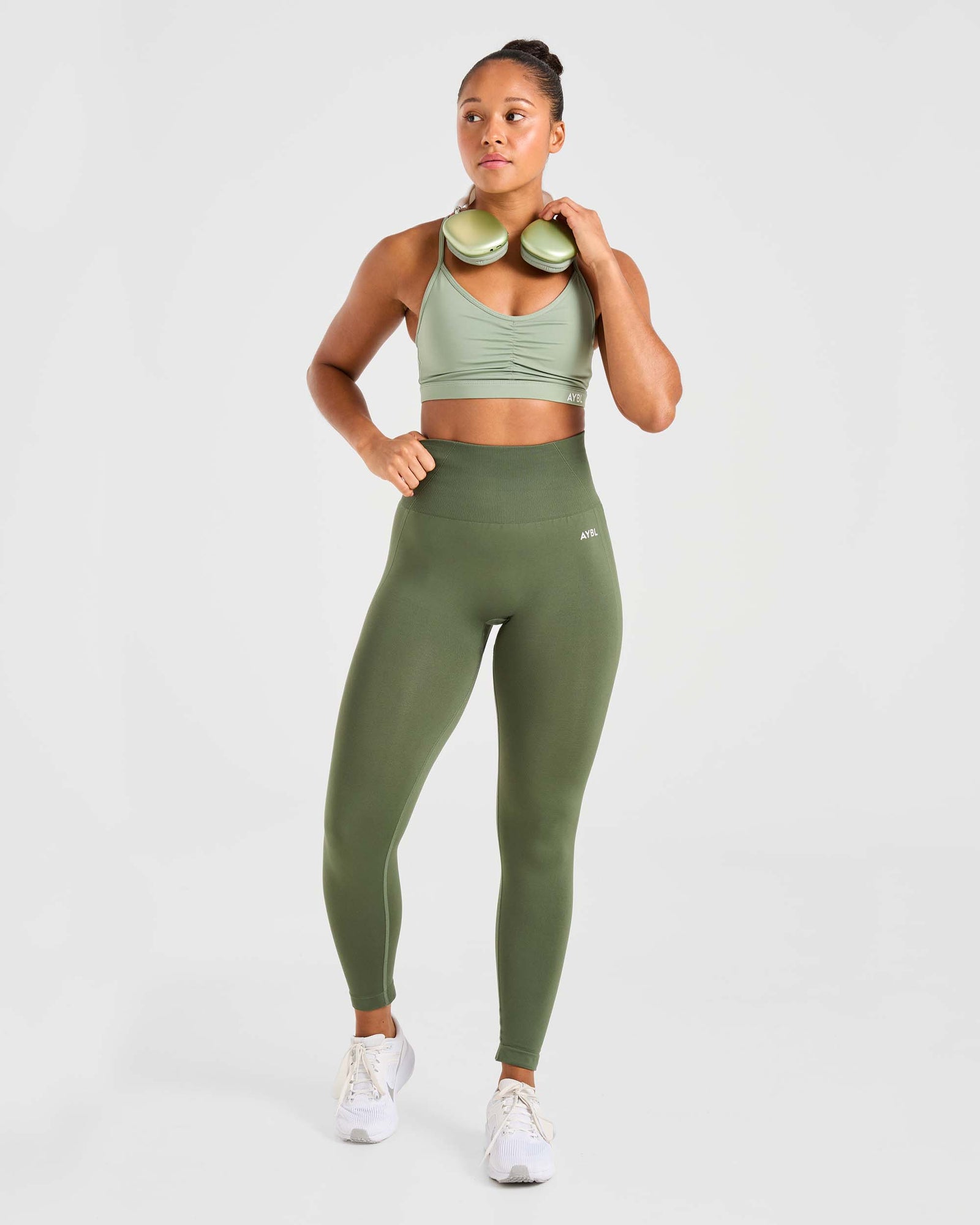 Essential Ruched Sports Bra - Olive Green - aybldev