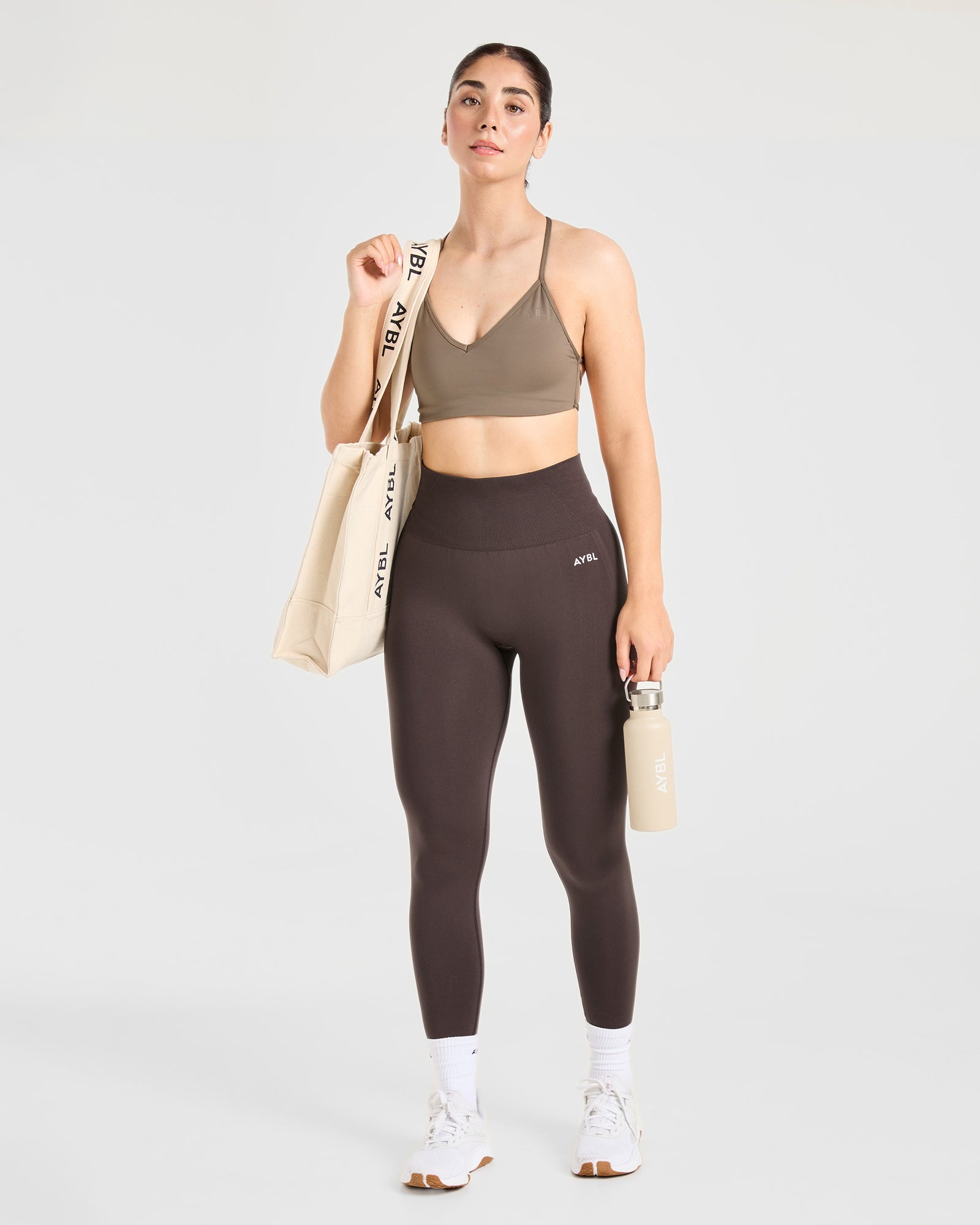 Essential Crossback Sports Bra - Mocha Brown