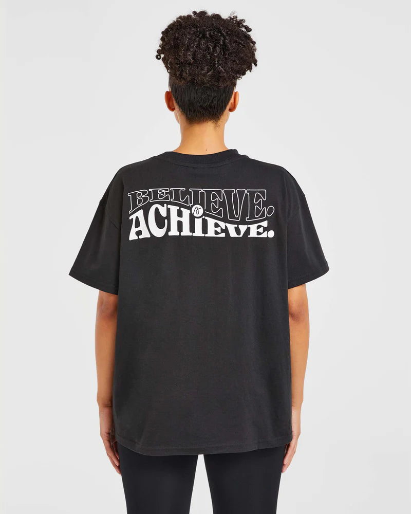 Believe Achieve Oversized T Shirt - Black