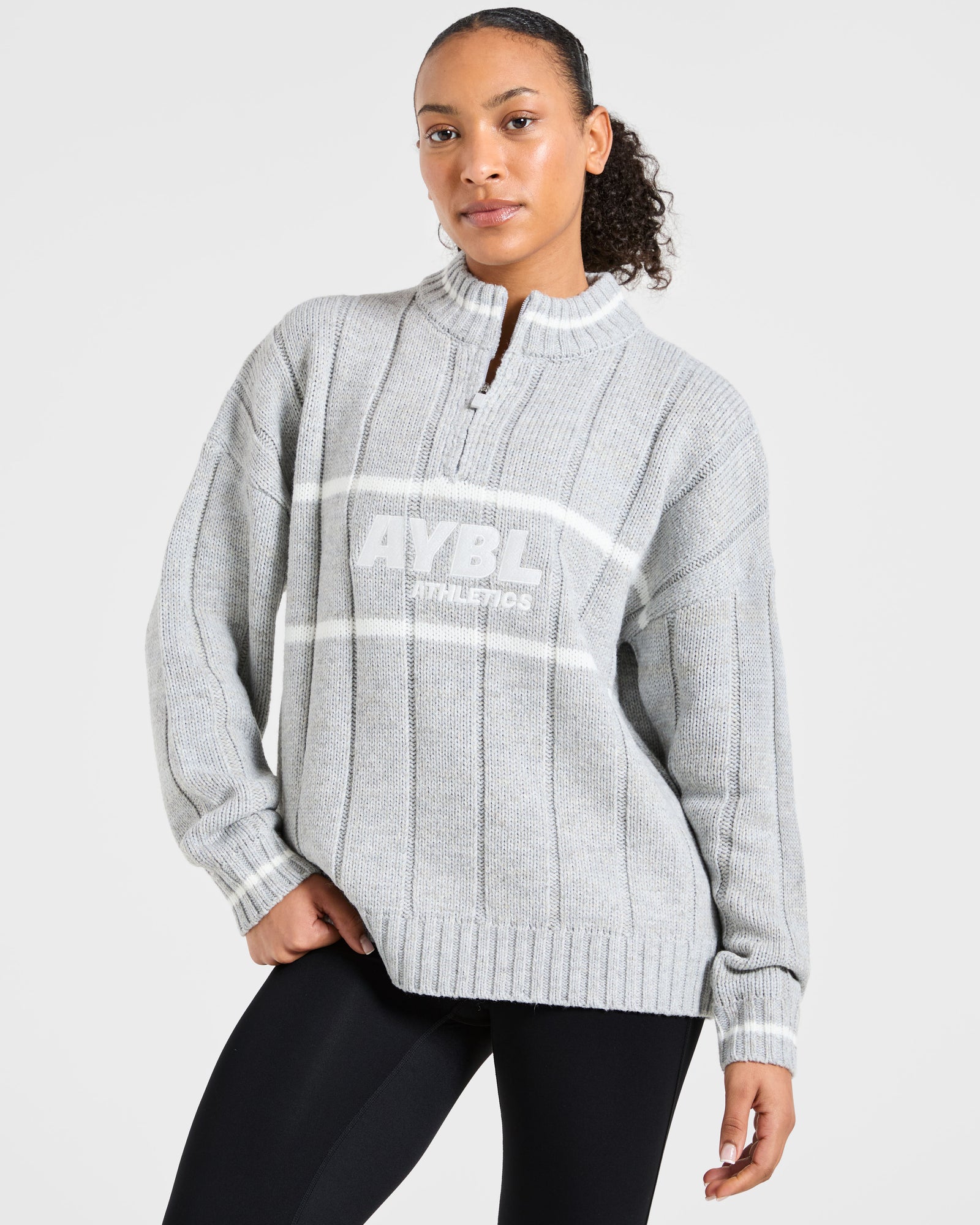 Athletics Oversized Knitted 1/4 Zip - Grey Marl