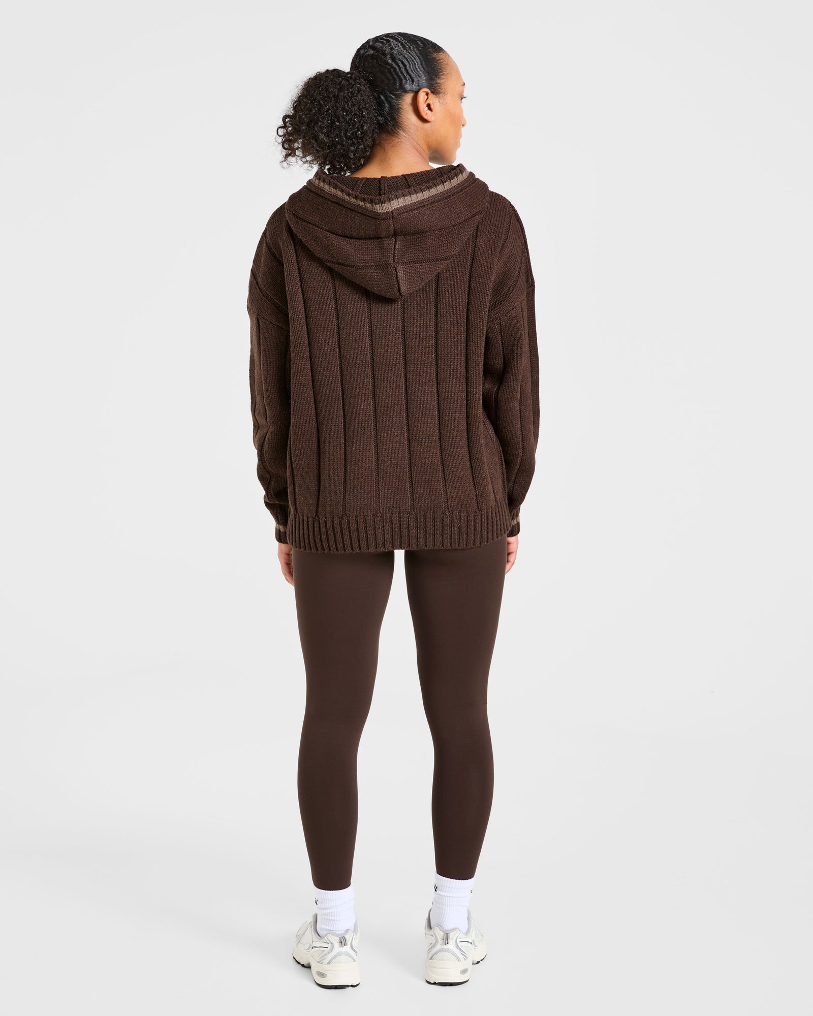 Athletics Oversized Knitted Hoodie - Brown