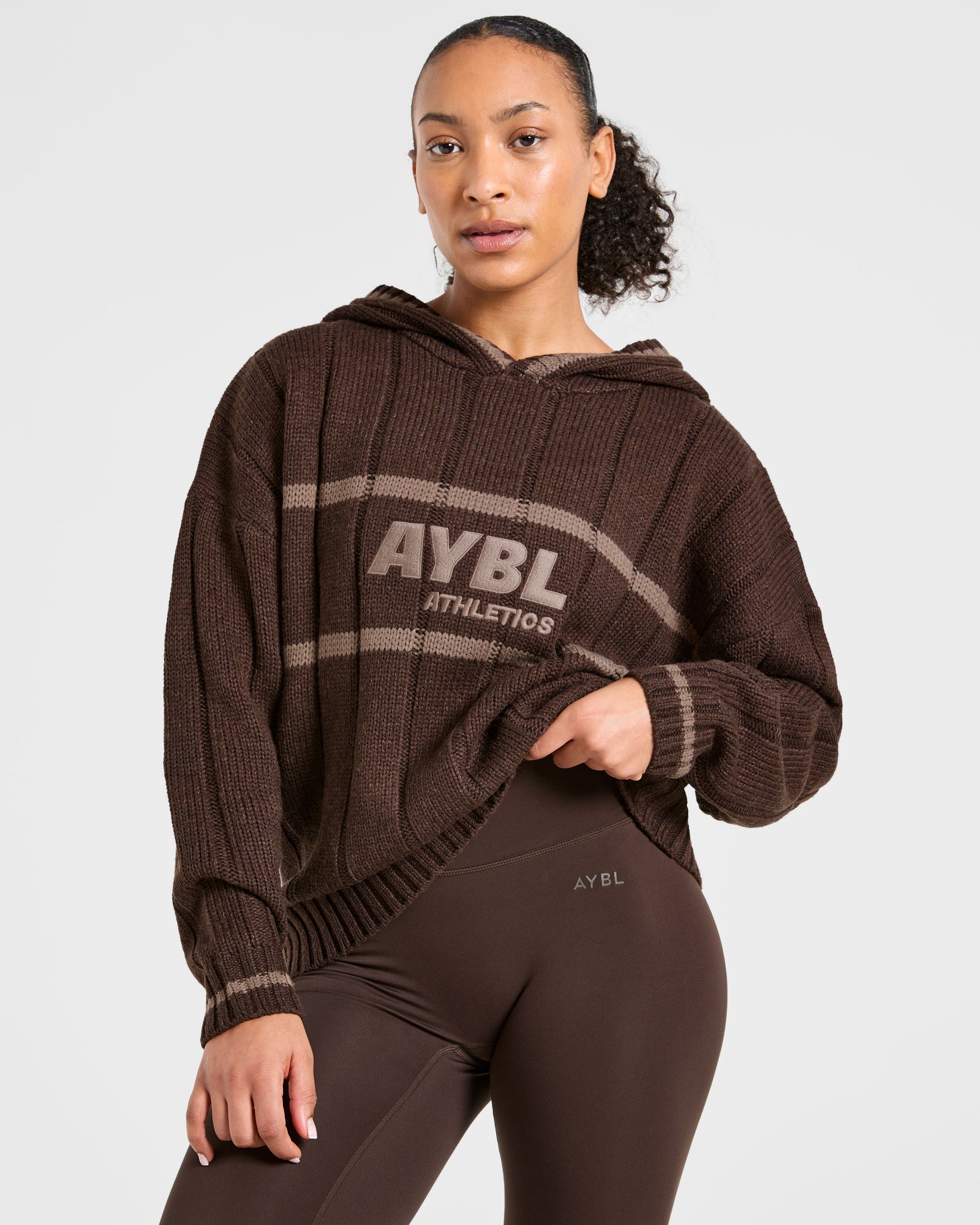 Athletics Oversized Knitted Hoodie - Brown