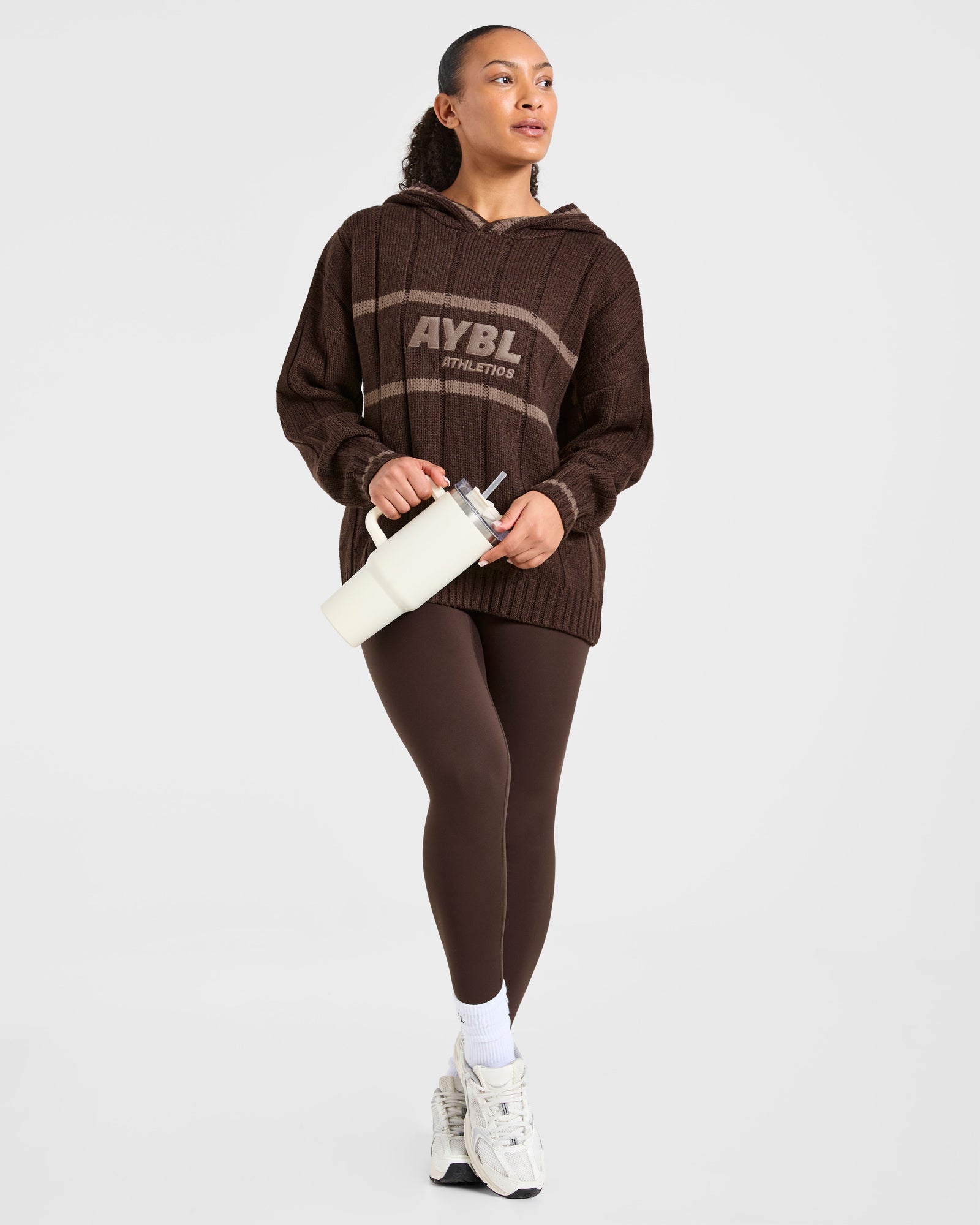 Athletics Oversized Knitted Hoodie - Brown