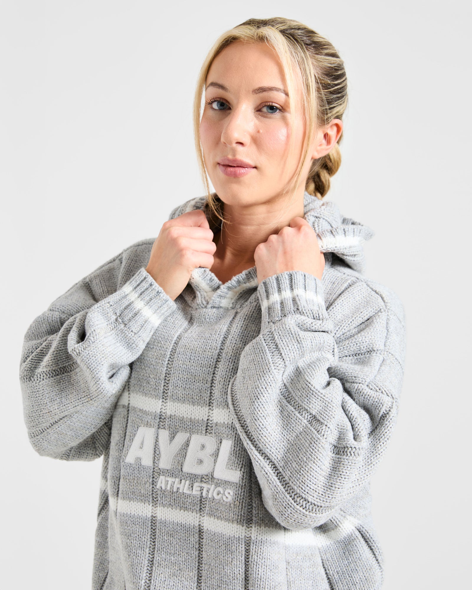 Athletics Oversized Knitted Hoodie - Grey Marl