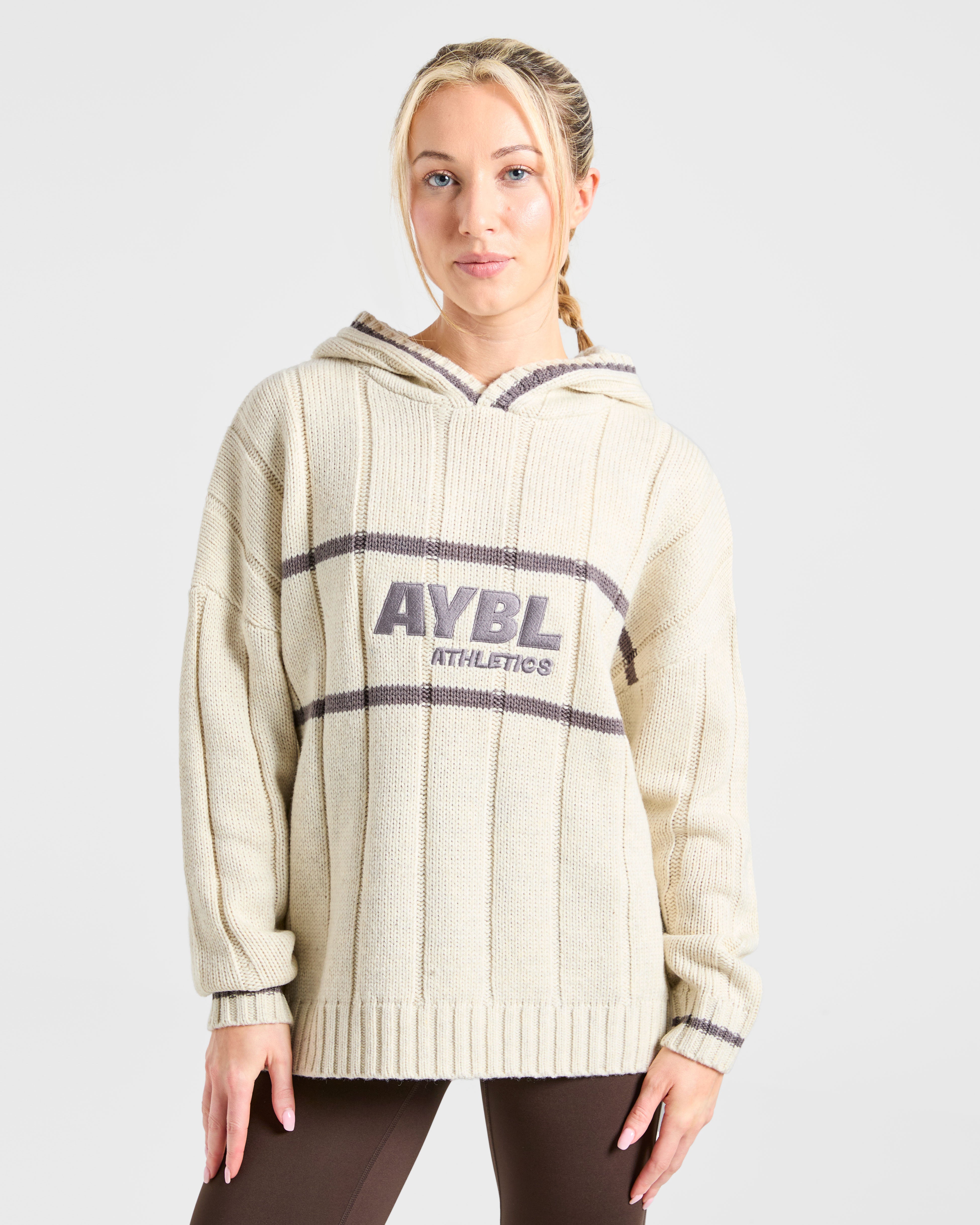 Athletics Oversized Knitted Hoodie - Oatmeal