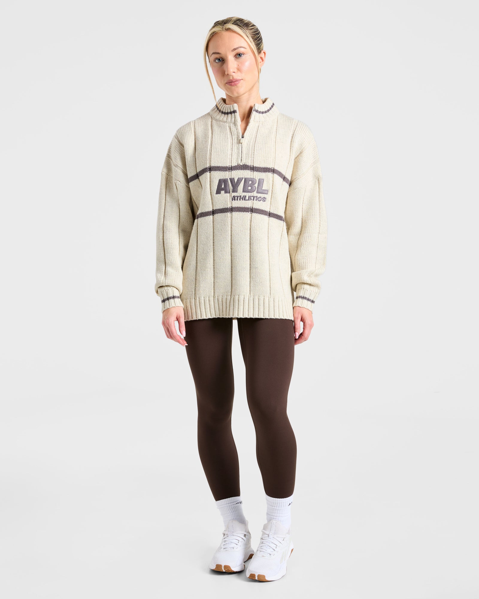 Athletics Oversized Knitted 1/4 Zip - Oatmeal